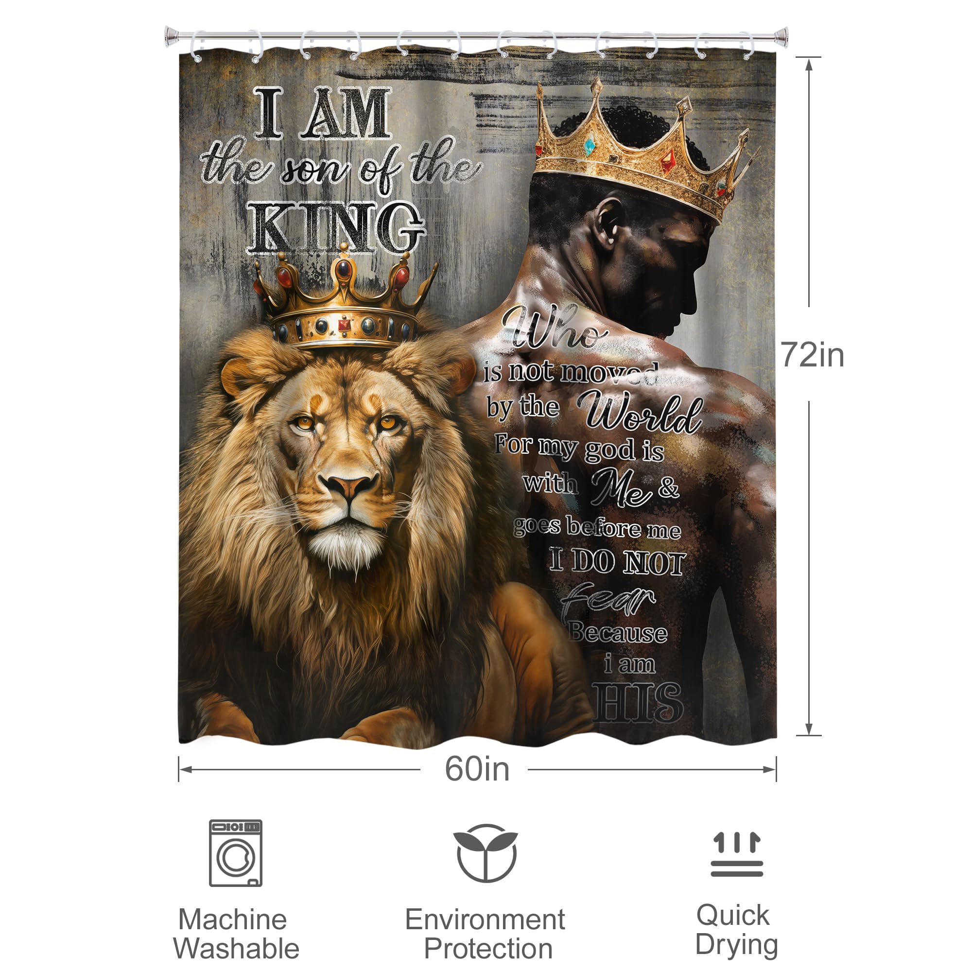 Omifly Lion King Shower Curtain 60Wx72H Inch Black Man Inspirational Quote African American Christian Scripture Motivational Wor
