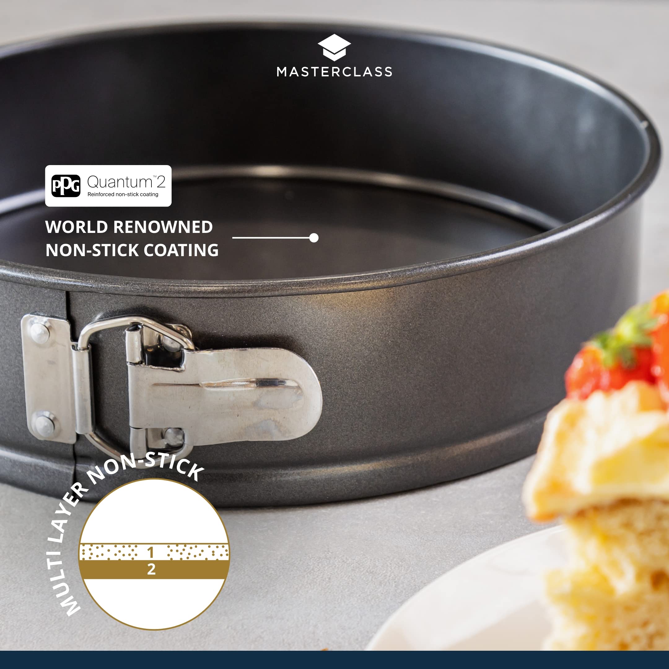 Masterclass Kcmchb44 25 Cm Springform Cake Tin With Loose Base And Pfoa Free Non Stick, Robust 1 Mm Carbon Steel, 10 Inch Large