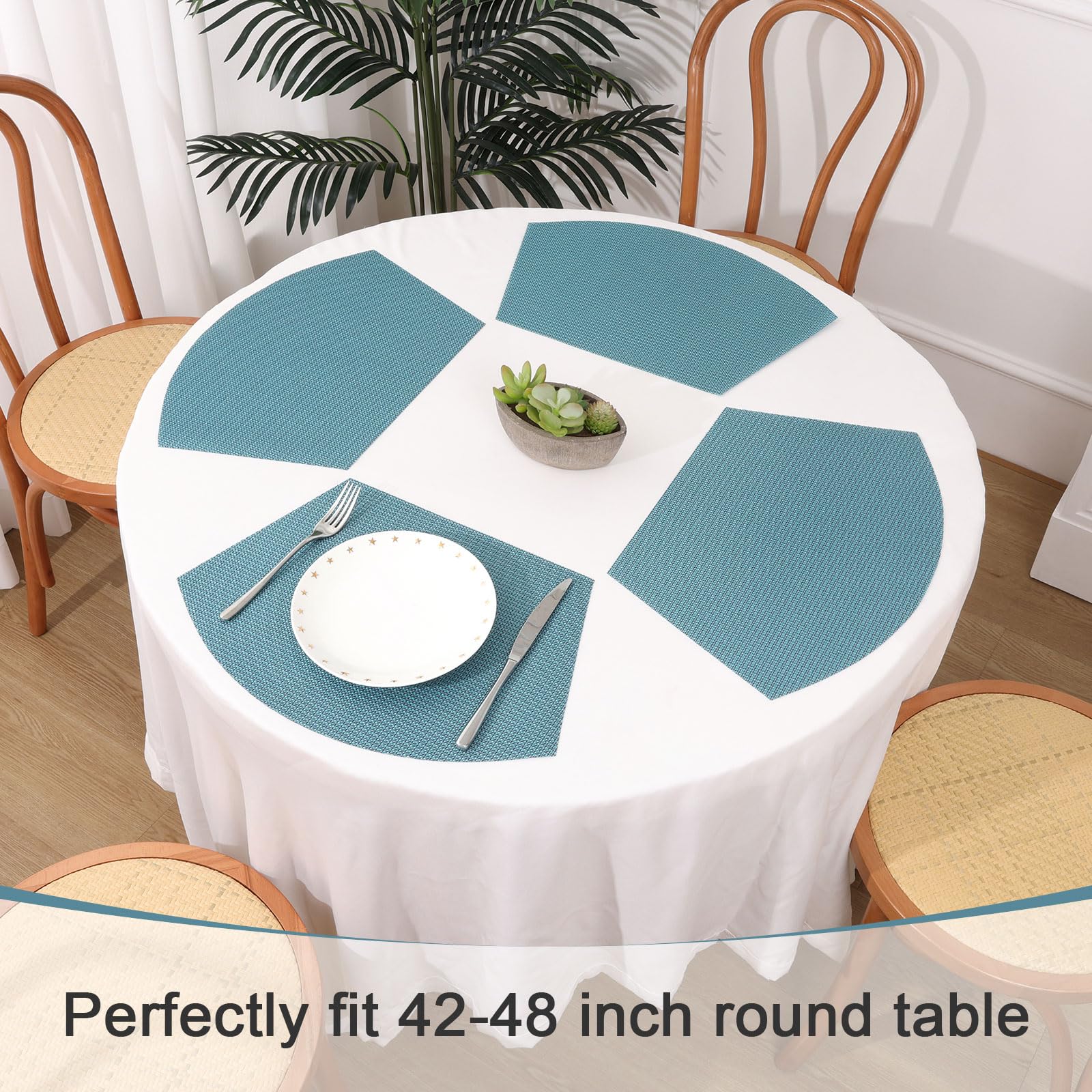 Shacos Round Table Placemats Set Of 4 Wedge Placemat Wipe Clean Heat Resistant Woven Vinyl Round Table Mats (4, Gray Blue)