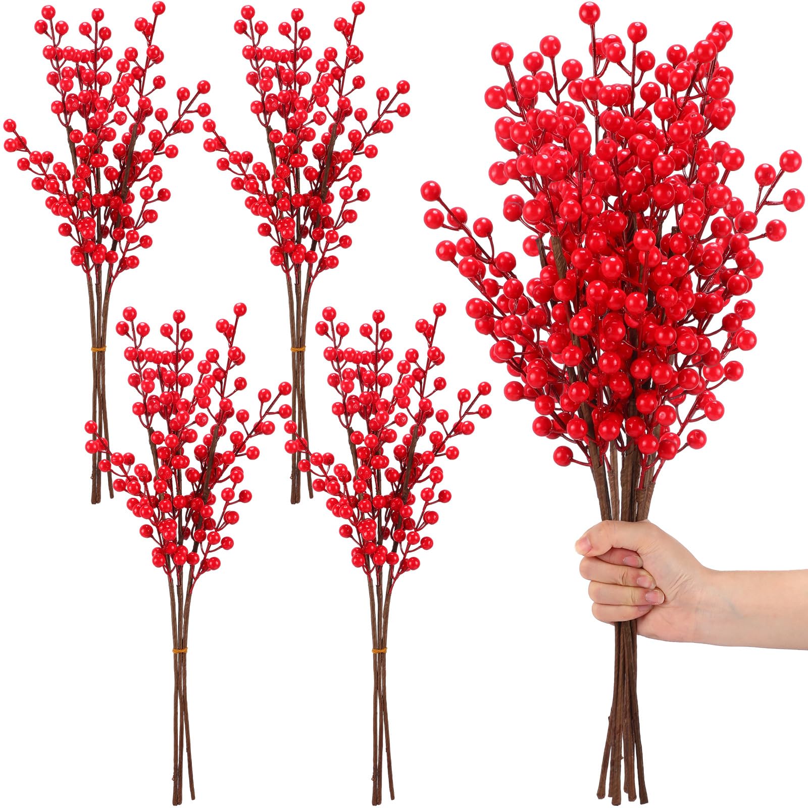 Yuxung 12 Pcs Christmas Berry Stems Berry Picks 20.5 Inch Artificial Christmas Picks Christmas Tree Picks and Sprays Holly Berri