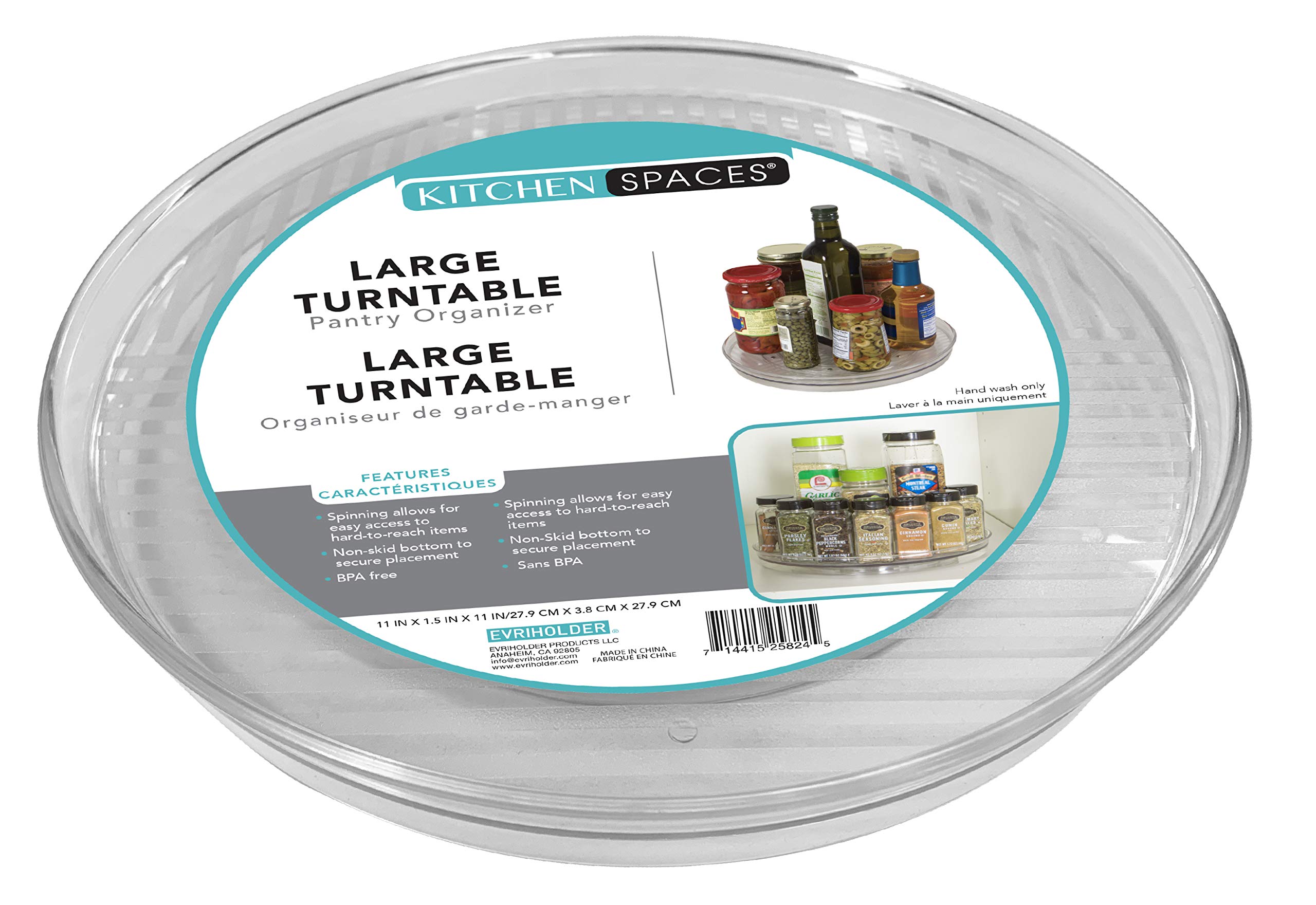 Kitchen Spaces Large Lazy Susan Turntable, Kitchen Organizer, Trendy Home Decor, Easy Reach Cabinet Organization, Clear