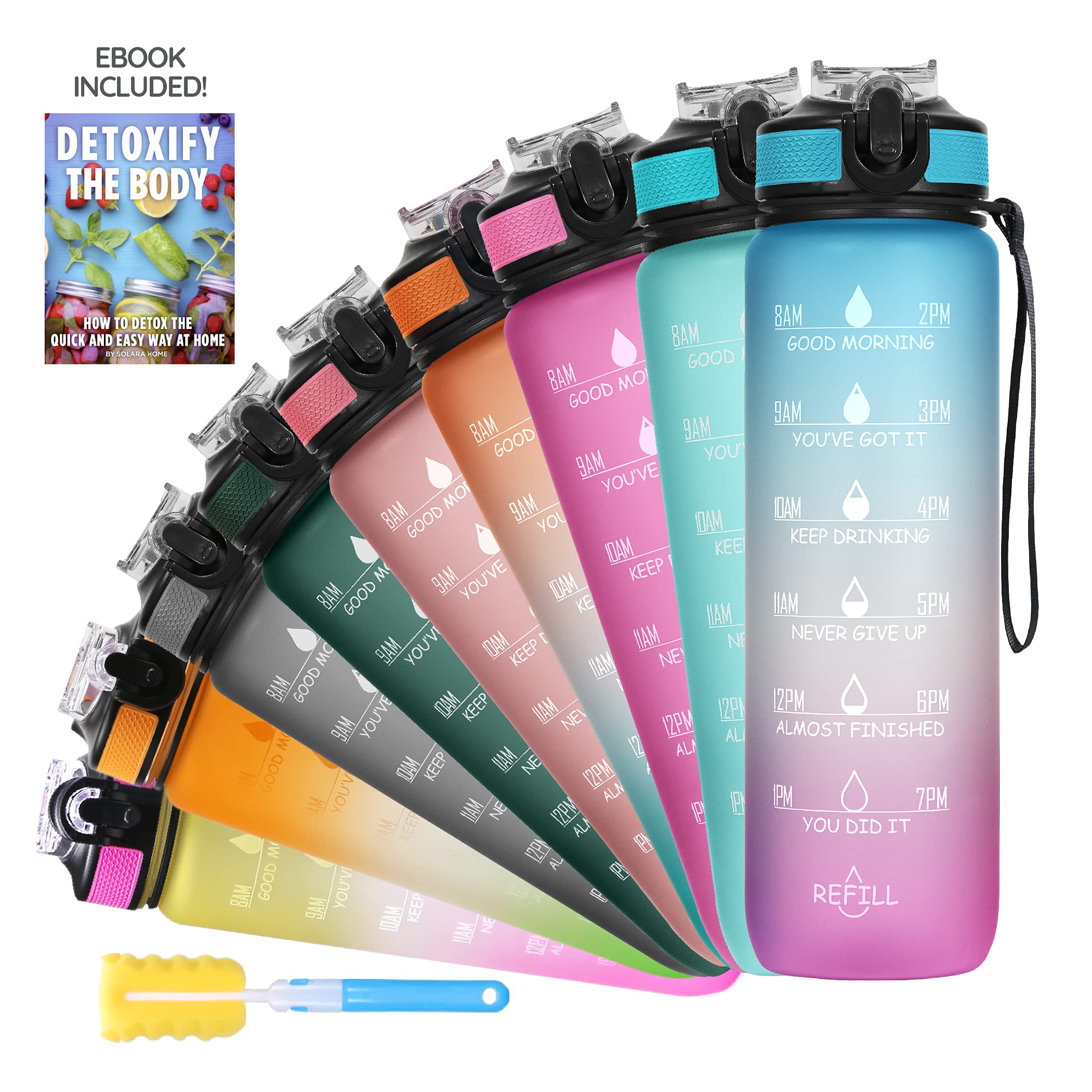 SOLARA Unbreakable Water Bottle 1 L with Motivational Time Marker, Leakproof Durable BPA Free NonToxic Water bottle for office,