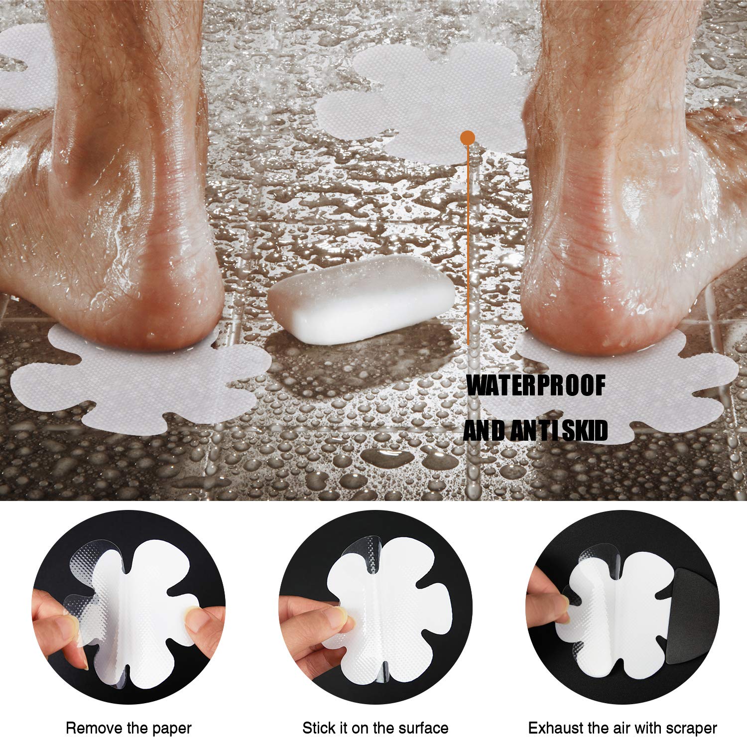 Secopad Non-Slip Bathtub Stickers Safety Bathroom Tubs Showers Treads Adhesive Decals Scraper (White Snowflake)