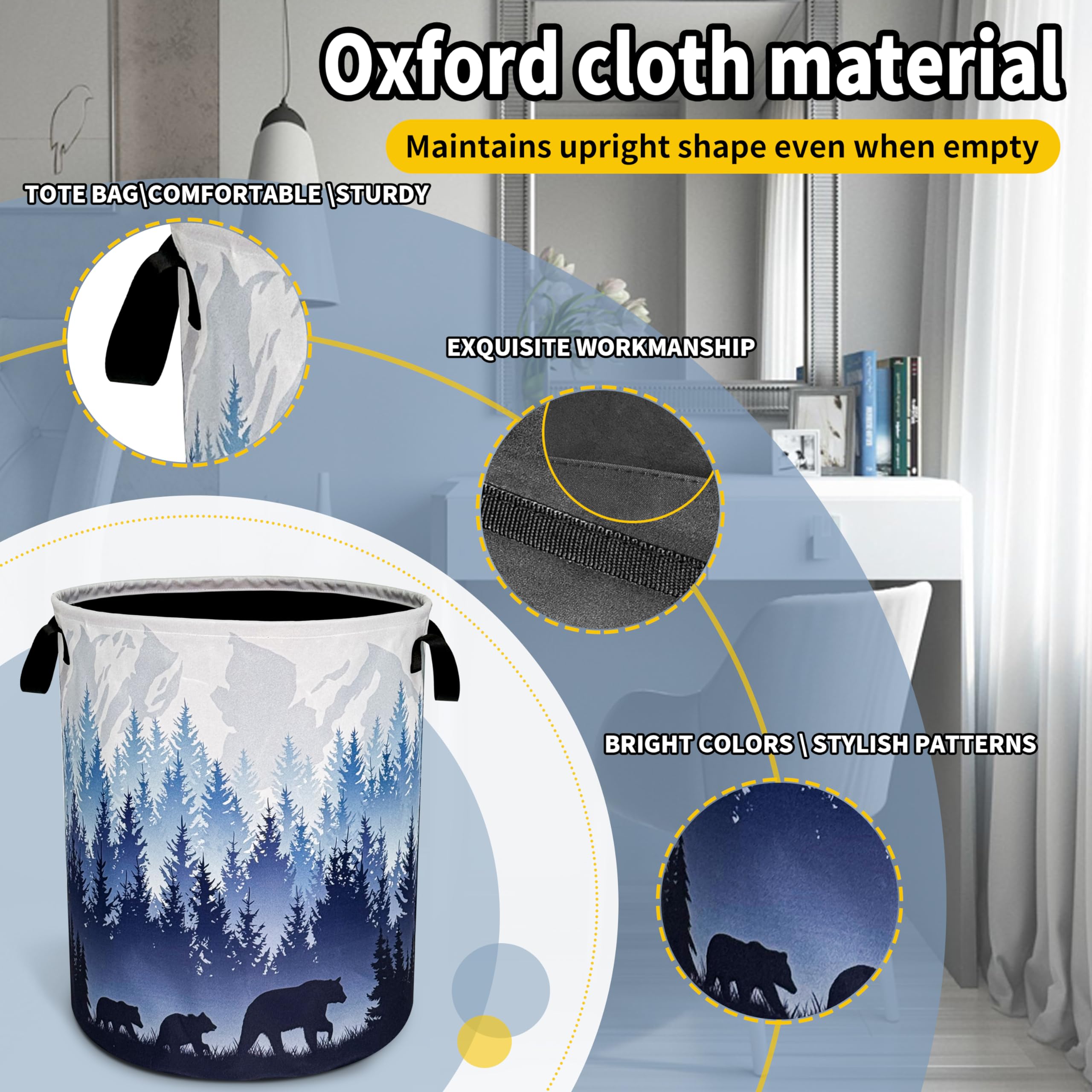 Mama Bear Laundry Basket Forest Mountains Foldable Oxford Cloth Funny Tote Bag Laundry Hamper Clothes Storage Bucket Toy Organiz