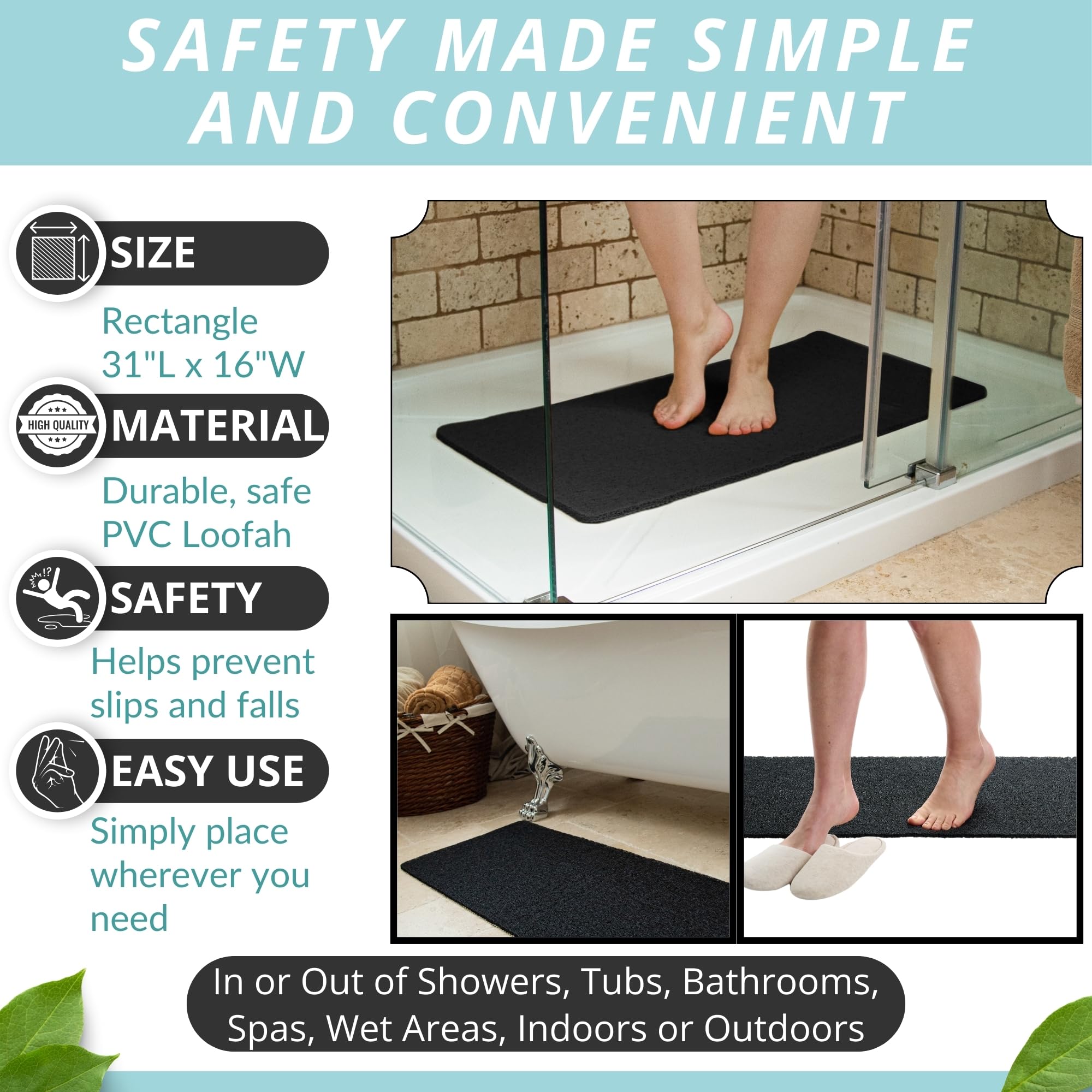 Loofah Shower Bathroom Mats - Non Slip Shower Mat - Non Slip Bath Mat - Non Slip Mats For Inside Shower - Soft Shower Mat - Long