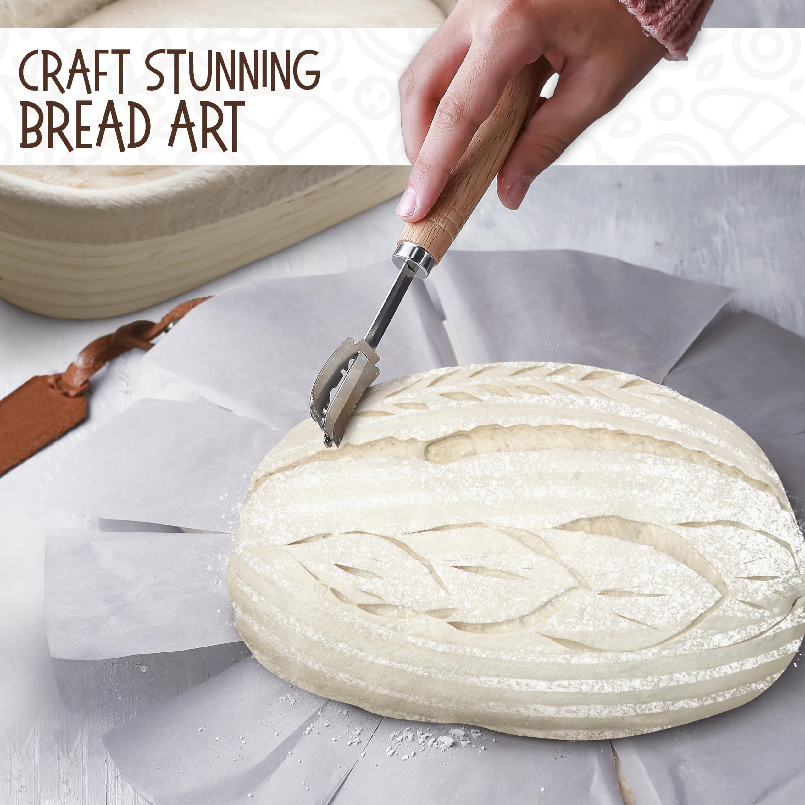 Superbaking 10 Oval Banneton Bread Proofing Basket Gift Set - Sourdough Starter Kit for Crusty Artisan Style Loaves, Includes Es