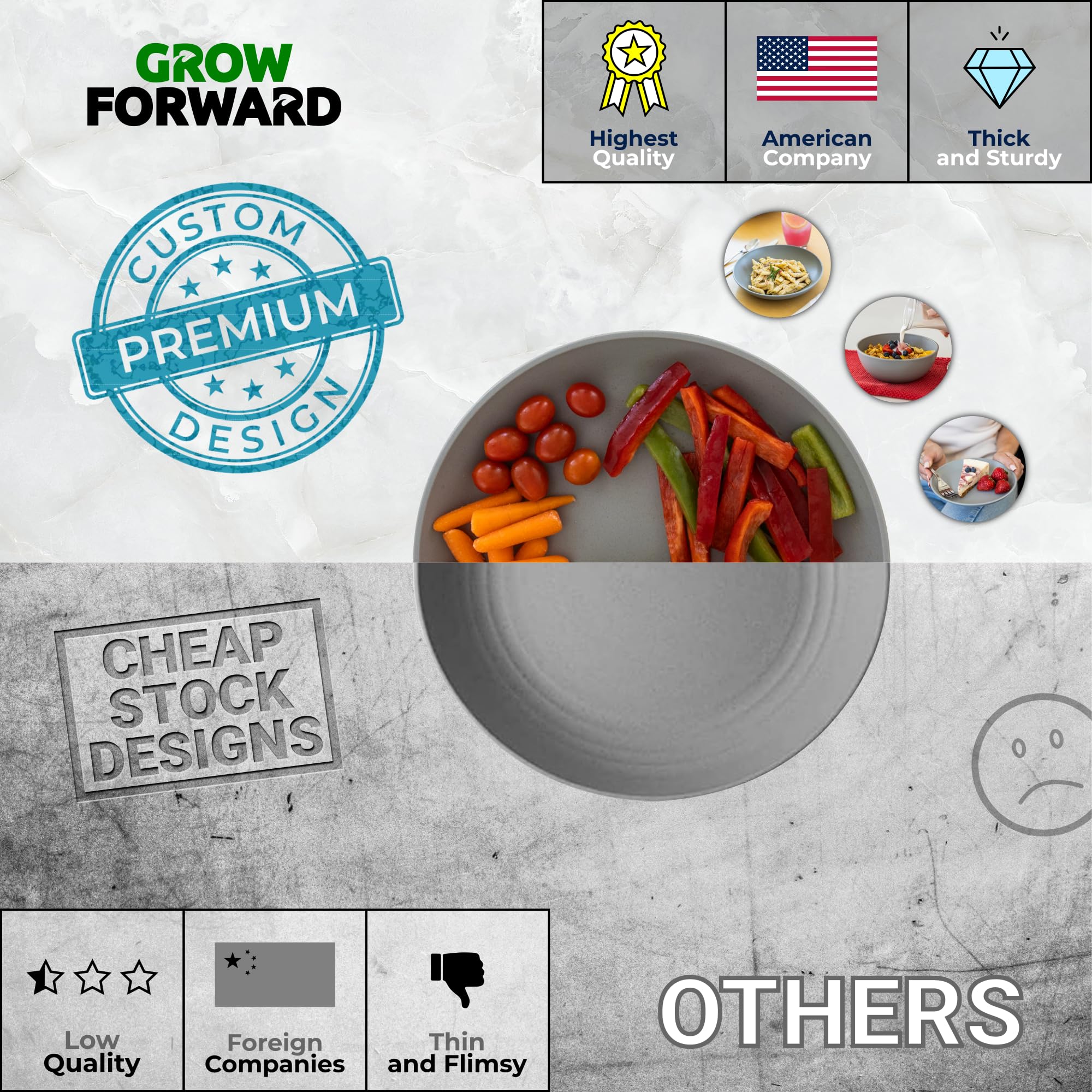 Grow Forward 16-Piece Premium Wheat Straw Dinnerware Sets For 4 - Dinner Plates, Dessert Plates, Pasta Bowls, Cereal Bowls - Mic