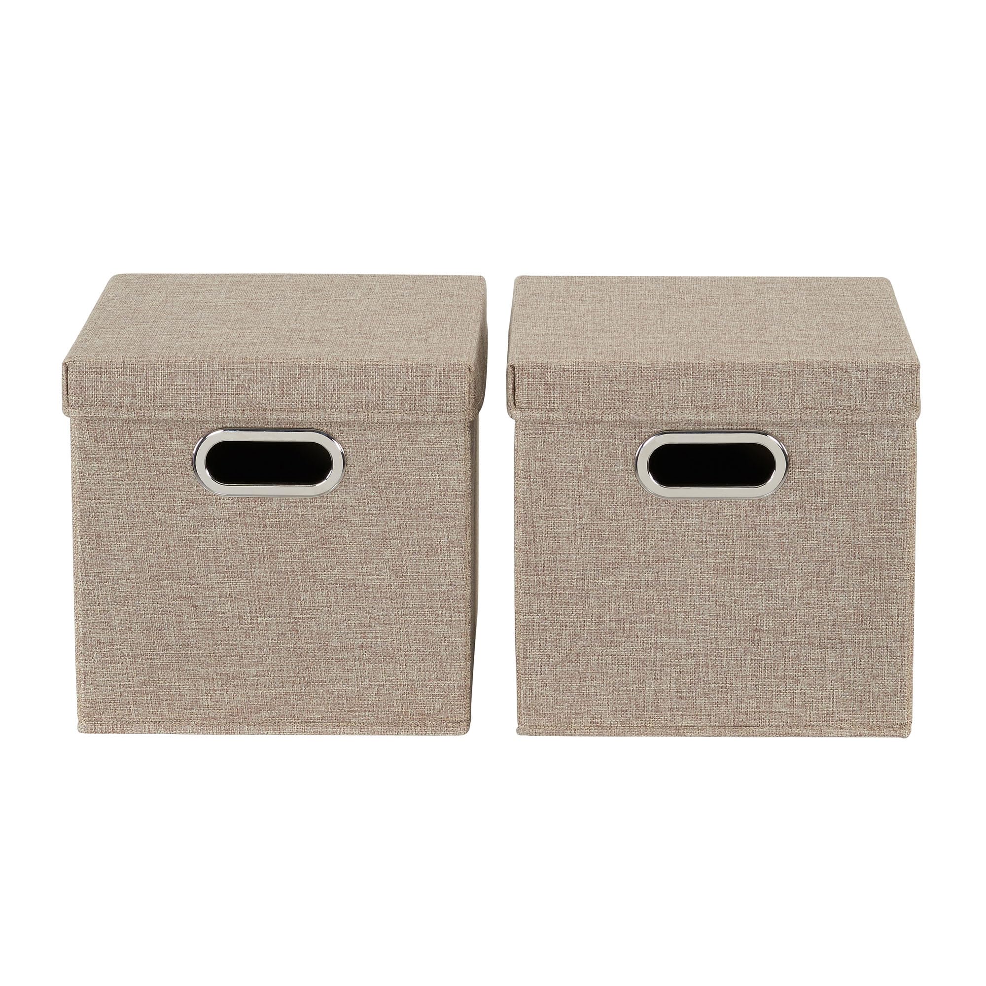 Household Essentials 802-1 Caf   Cube Bin Storage Set With Lids And Handles | 2 Pack, Brown Linen
