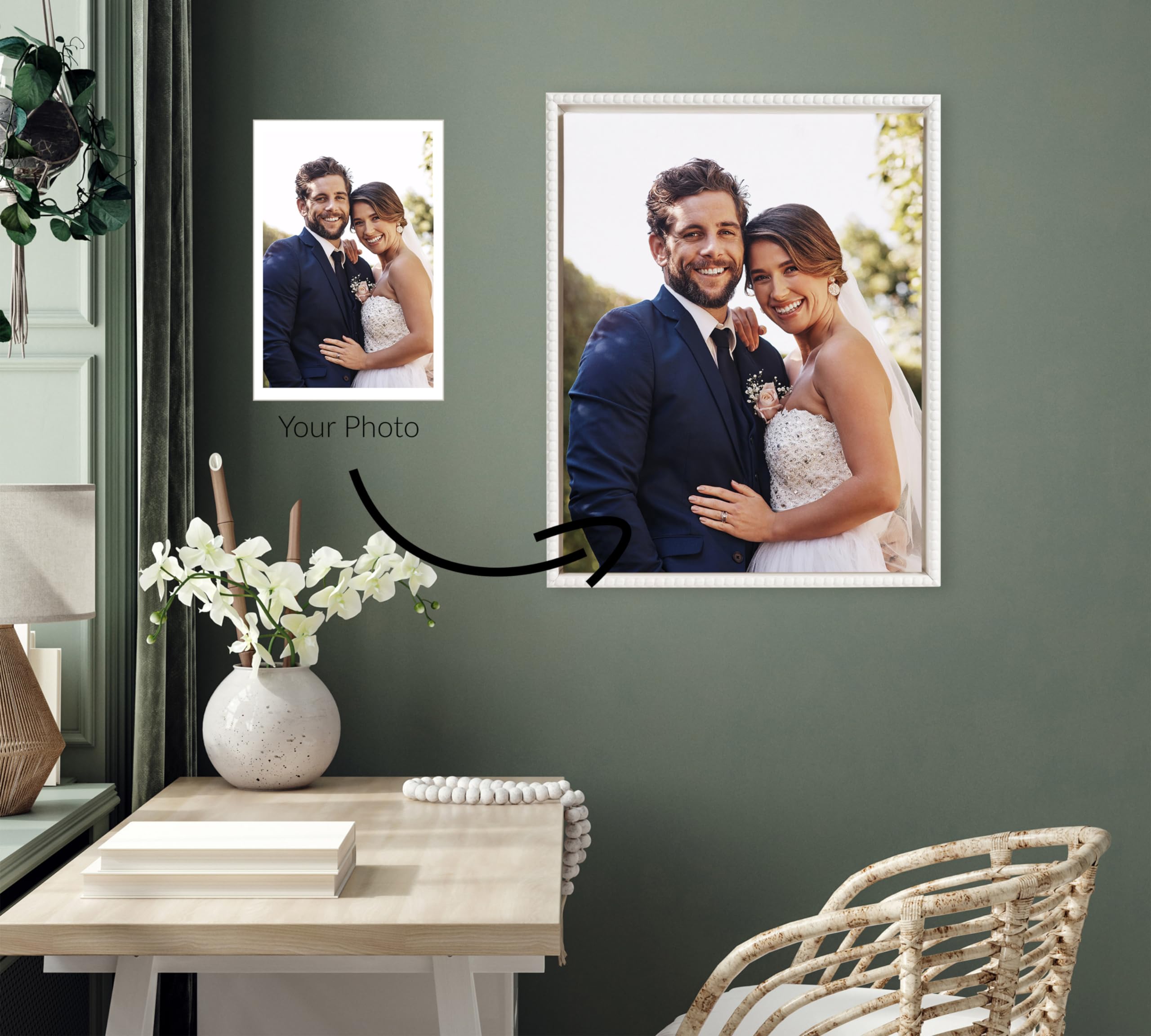 Kate And Laurel Sylvie Custom Printed Framed Canvas Wall Art, 16X20 White, Personal Canvas Print With Your Photos For Bedroom Or