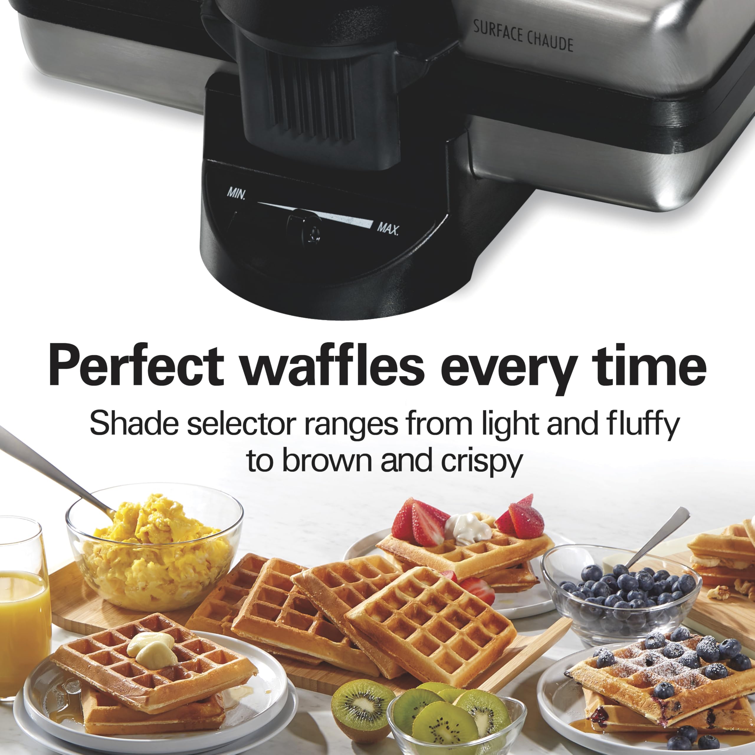 Hamilton Beach Belgian Mini Waffle Maker, Makes 2 at Once, Stainless Steel, Model 26009, PFAS-Free Non-Stick Plates, Compact Design