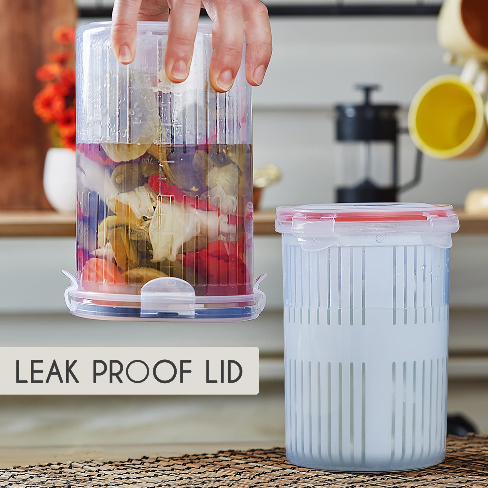 Crystalia Pickle Jar With Strainer Insert, Deli Food Storage Container, Pickle Holder Keeper Lifter, Bucket Of Pickles, Barrel O