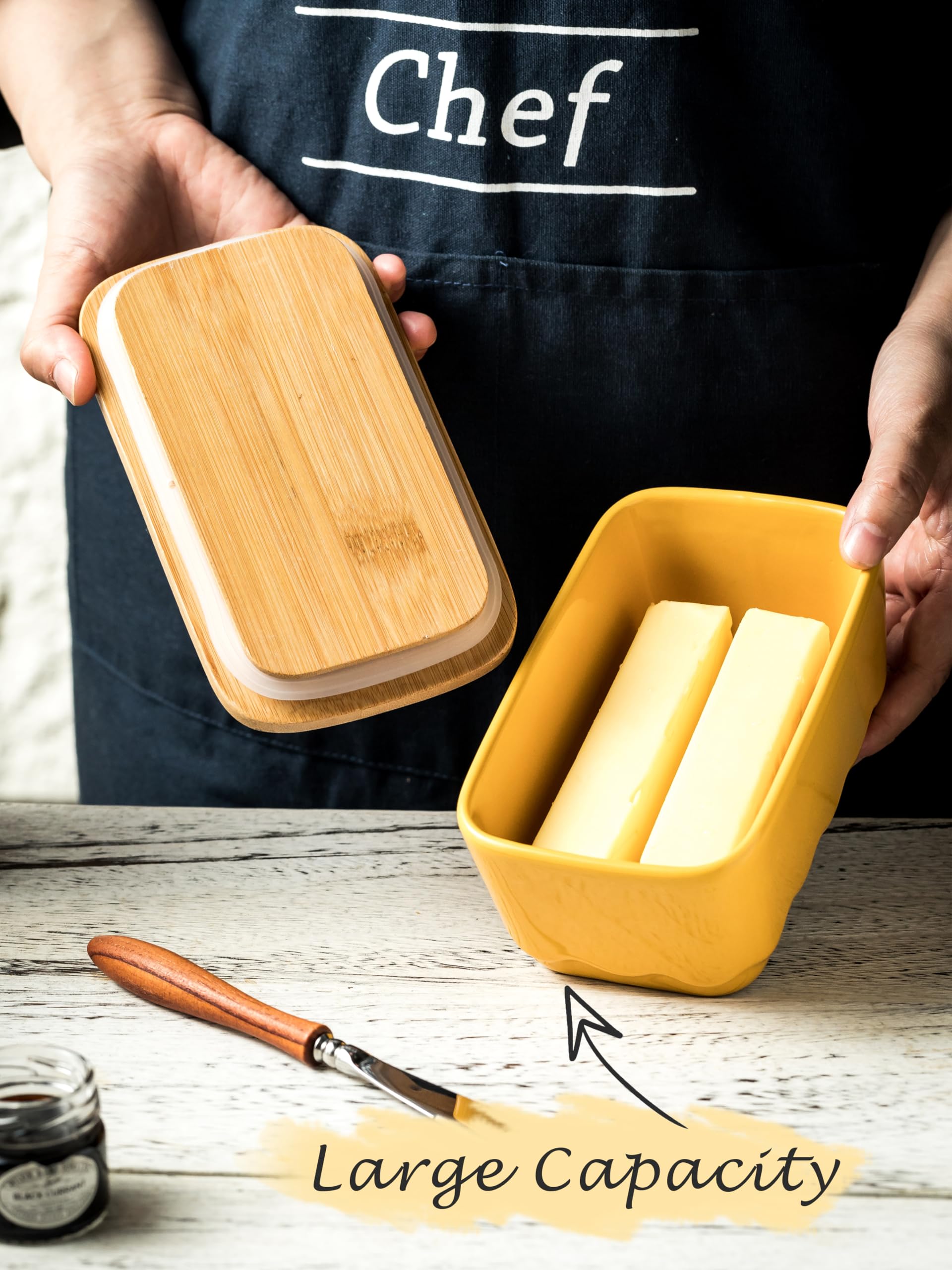 Yhojoy Covered Butter Dish With Lid, Large Butter Dishes For Countertop, Yellow Butter Holder With Airtight Seal Butter Containe