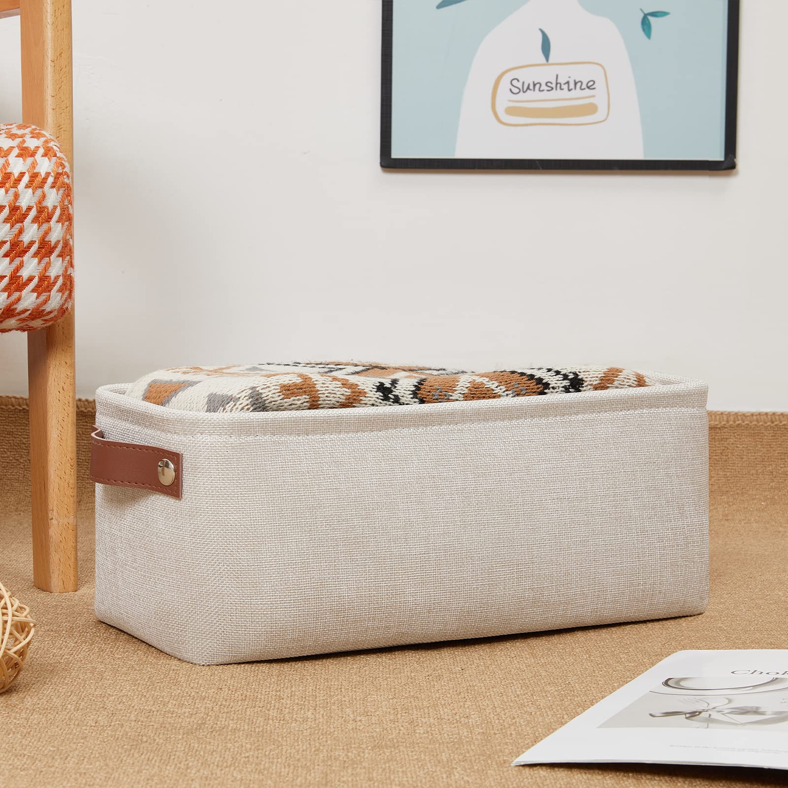 Dullemelo Small Storage Basket, Toilet Paper Basket Narrow Storage Bin For Bathroom, Bathroom Basket For Organizing With Leather