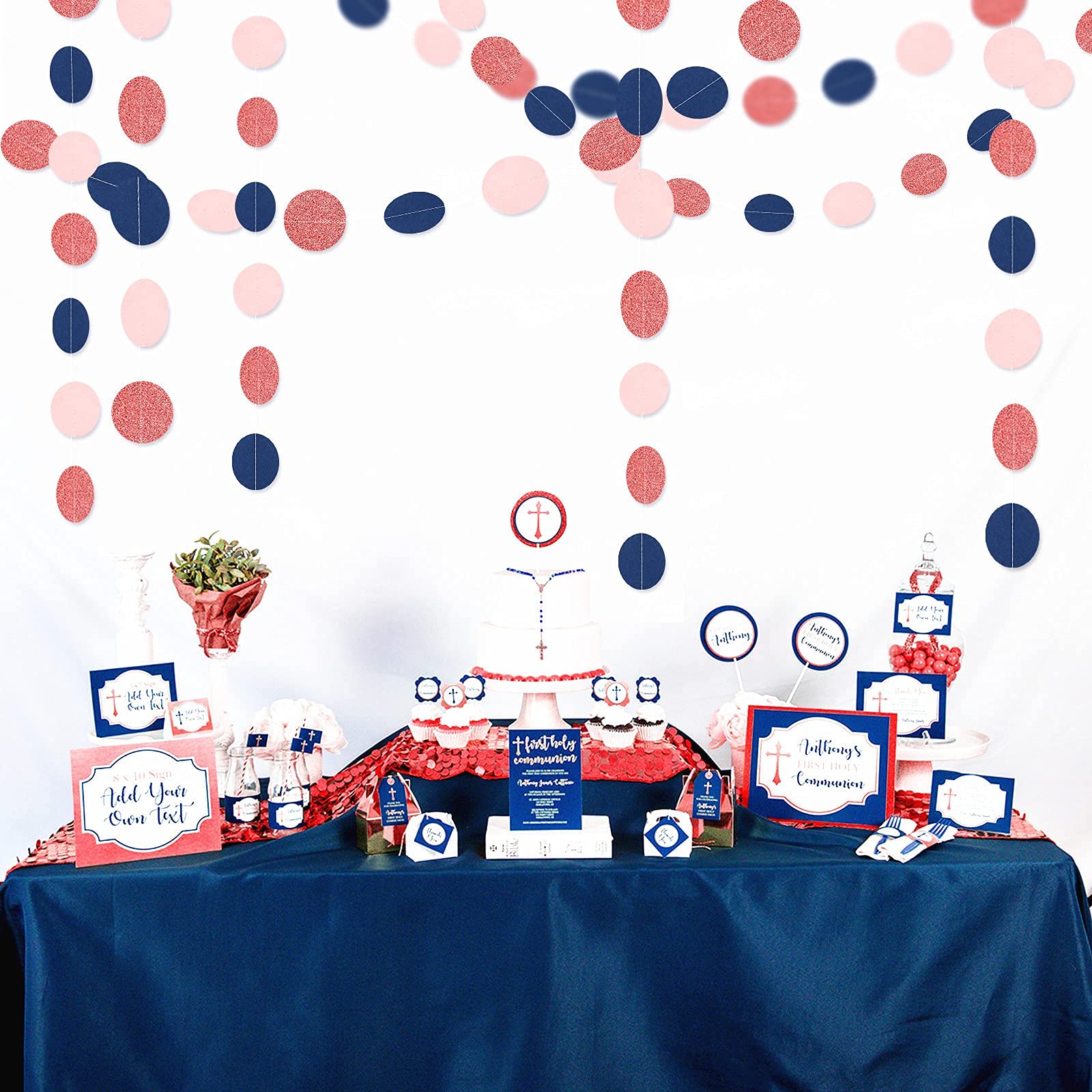 Navy-Blue Pink Rose-Gold Gender-Reveal Decorations - 52Ft Party Streamers Garland Backdrop Banner Decor,Baby Bridal Shower Engag