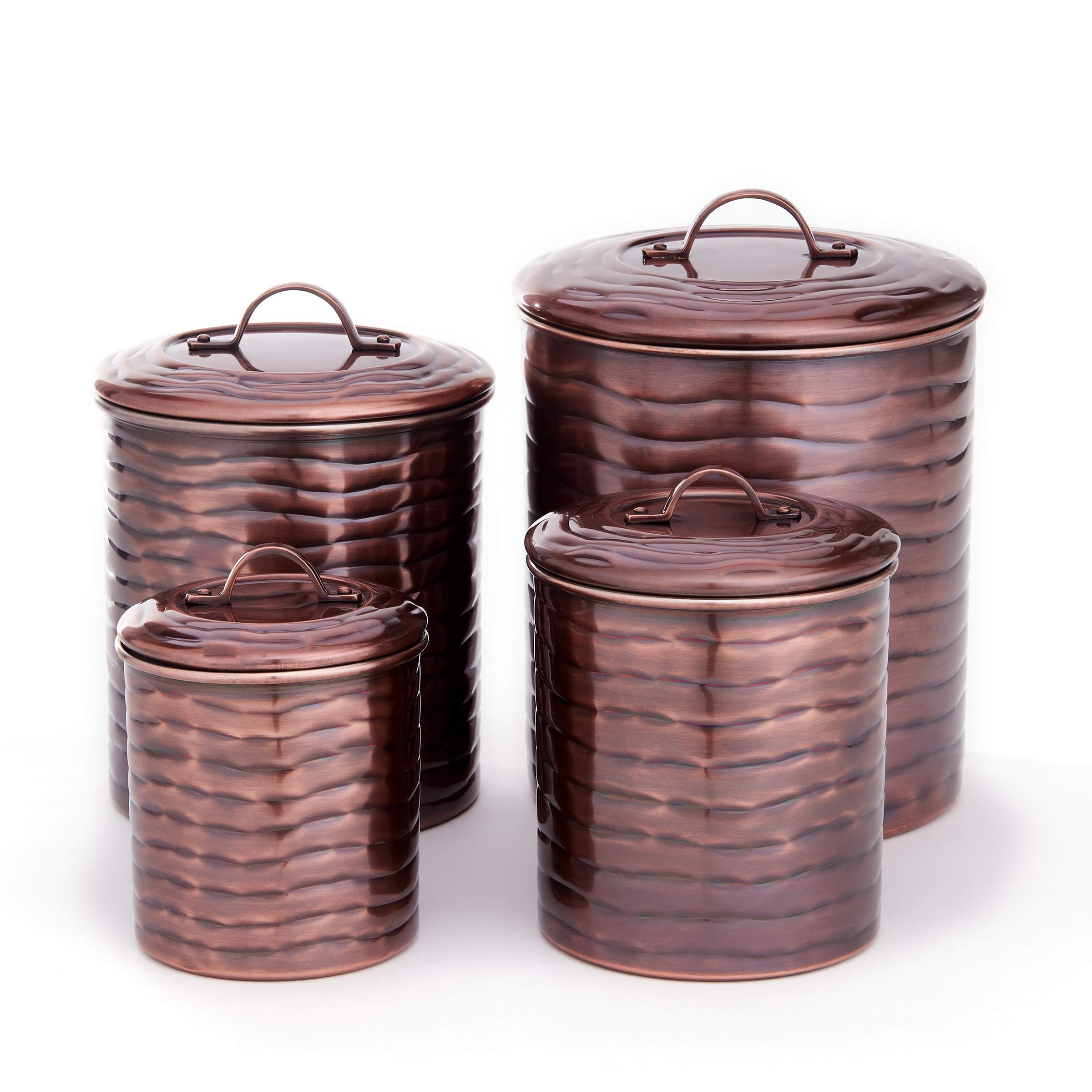 Old Dutch Antique Copper Wave Canister Set, 4 Qt, 2 Qt, 1 Qt, 1 Qt
