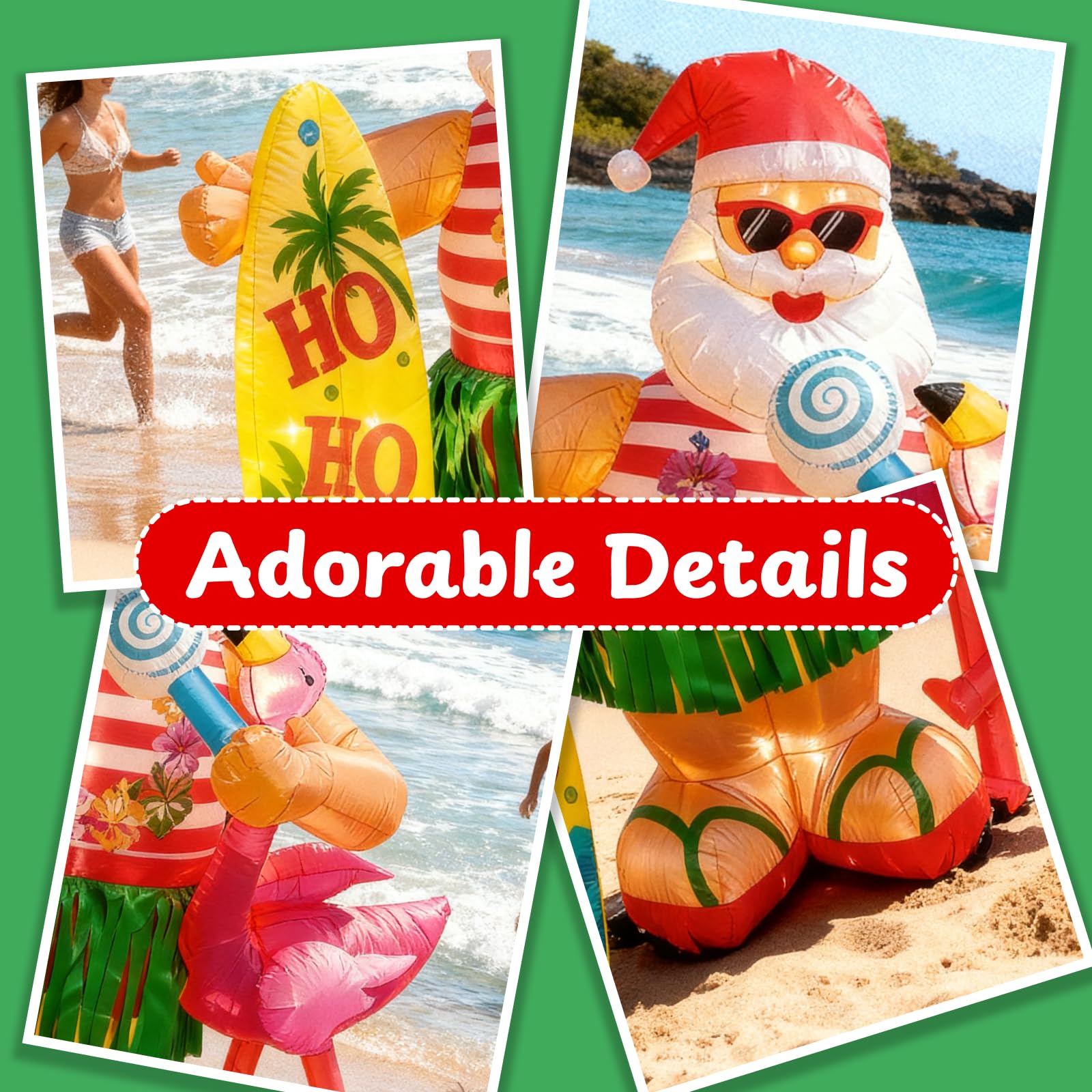 ZOOMATOOE 6FT Christmas Inflatable Hawaiian Santa Claus with Flamingo and Surfboard Outdoor Decoration, Tropical Blow up with Bu