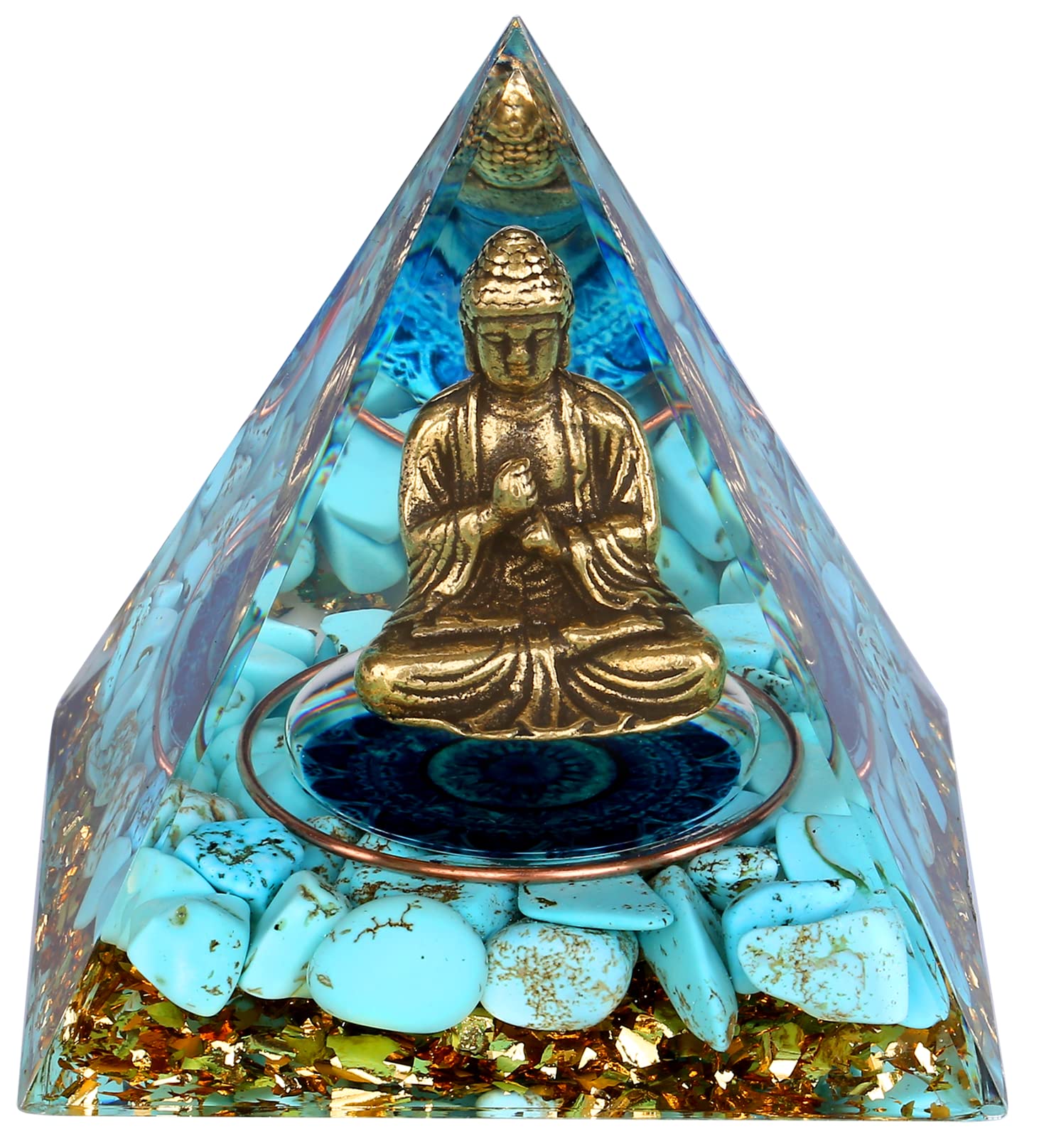 Little Buddha Statue in Healing Crystal Organite Pyramid - Obsidian with Baby Buddha Figurine, Reiki Chakra Meditation Desktop B