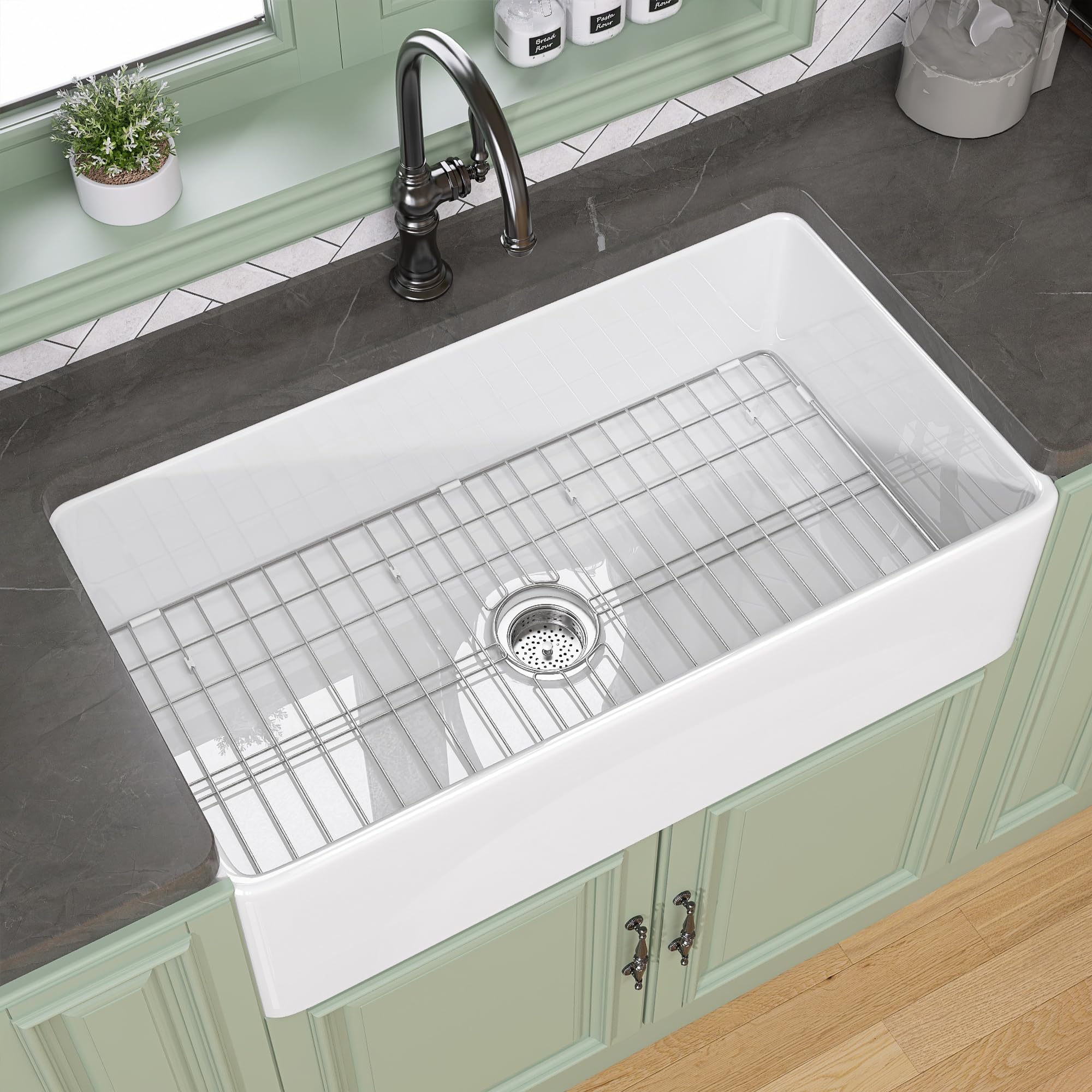 Tuktuk White Farmhouse Sink 33X20 Fireclay Farm Sink For Kitchen Apron Undermount Kitchen Sink Single Bowl Big Capacity Deep Dro