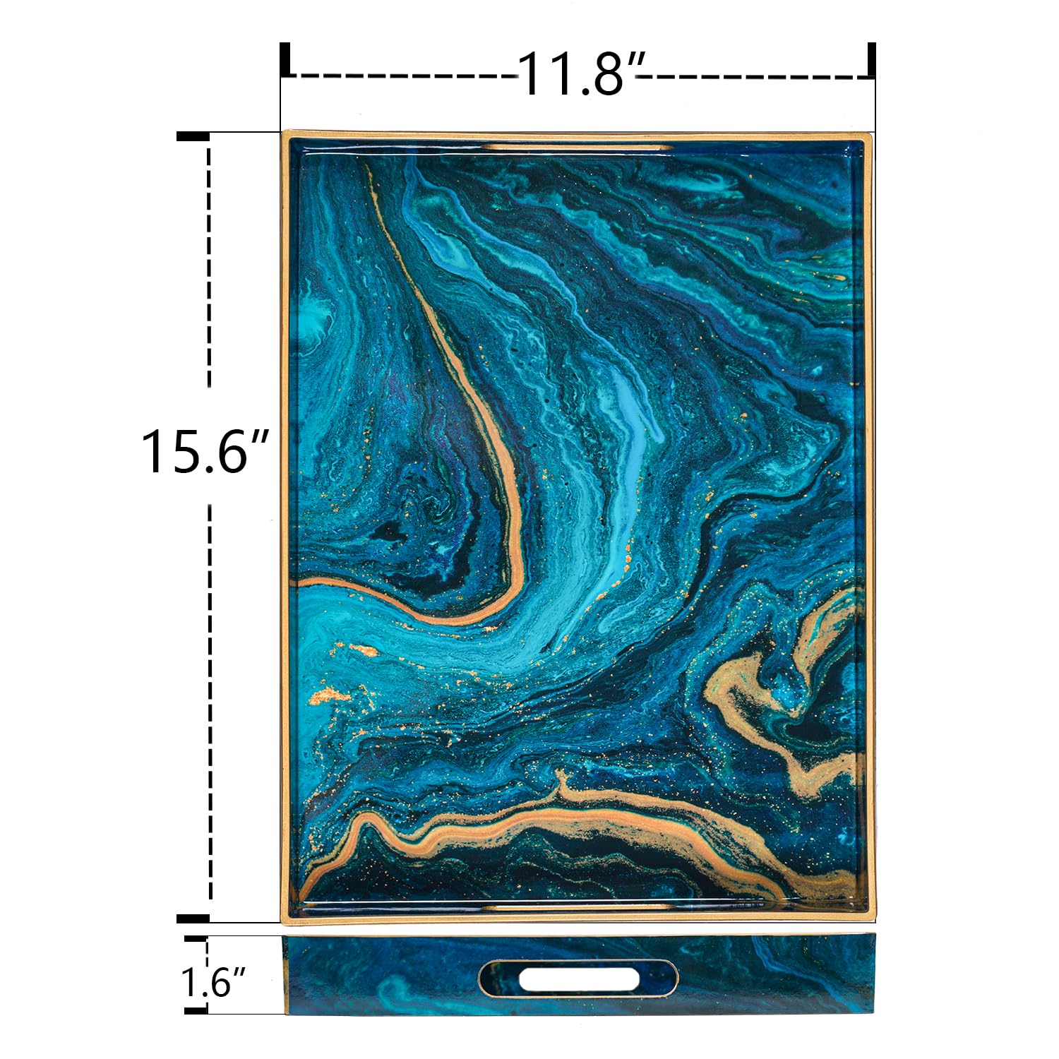 Maoname Plastic Decorative Tray, Marbling Tray With Handles, Rectangular Coffee Table Tray, Serving Tray For Ottoman, Bathroom,