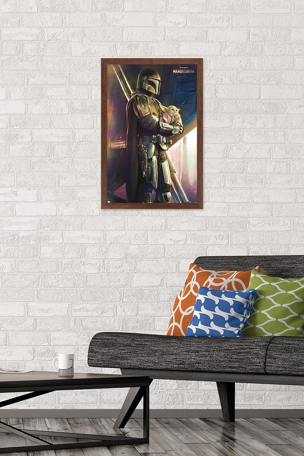Trends International Star Wars: The Mandalorian - Held Wall Poster, 14.725'' X 22.375'', Mahogany Framed Version