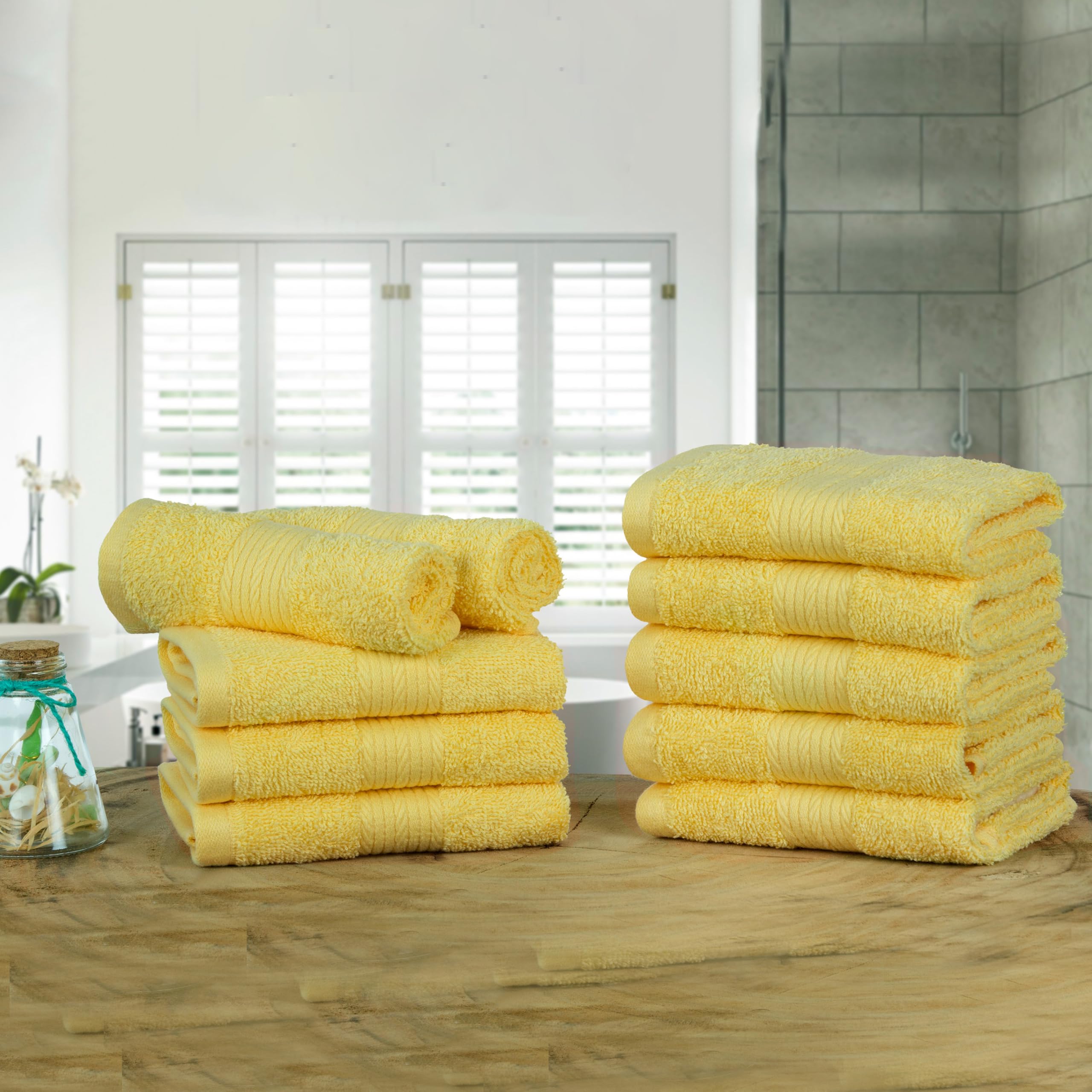 Ample Decor Wash Cloths Pack of 10  Oeko Tex Certified 600 GSM 100% Cotton Soft Absorbent  Premium Quality Durable Machine Washable  Ideal for Bathroom  Pool  Hotel  Spa - Yellow