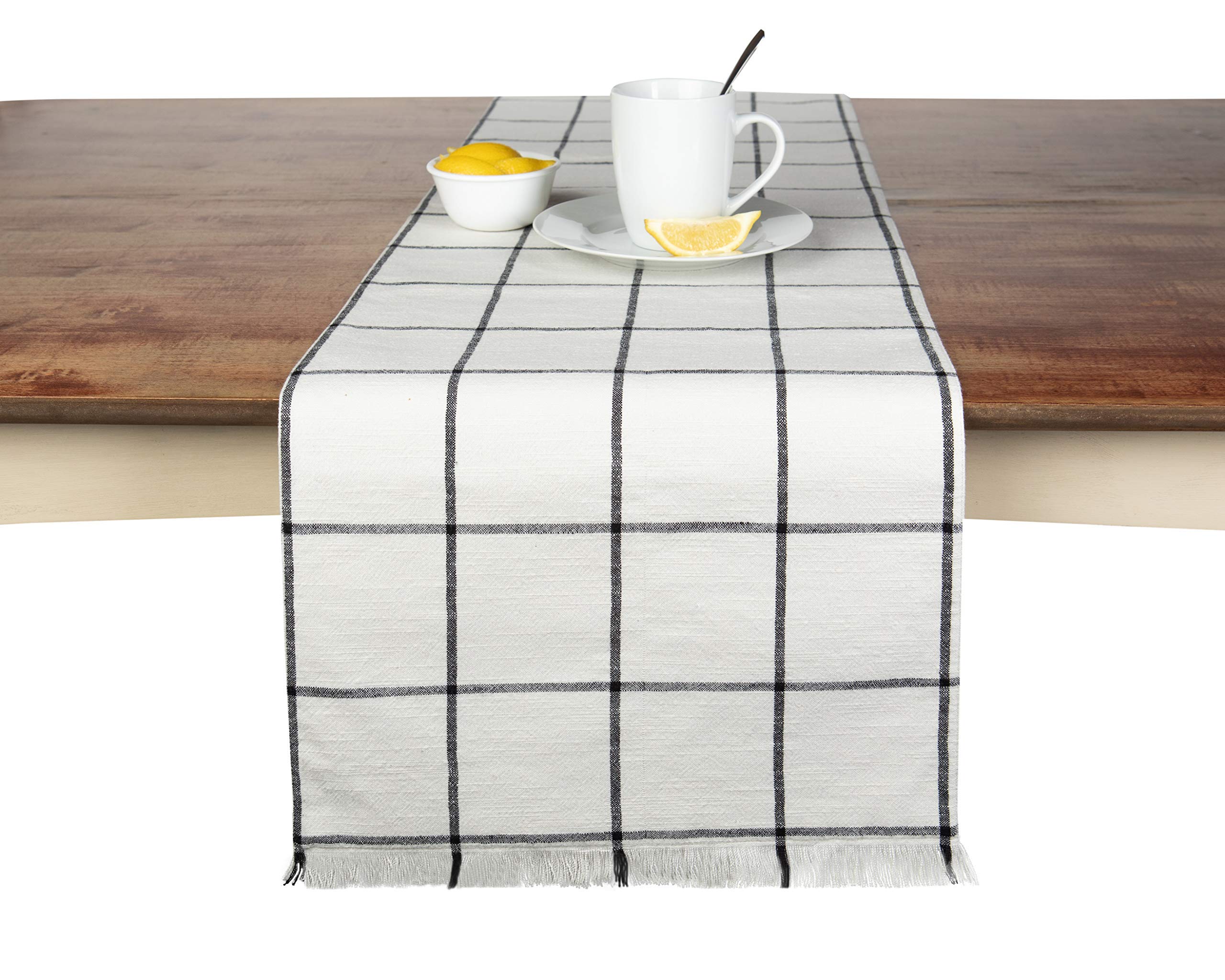 Table Runner Cotton Farmhouse Plaid 14 In X 72 In, Table D   Cor For Kitchen Or Dining, Cream Cloth Woven Table Runners, Oeko-Te