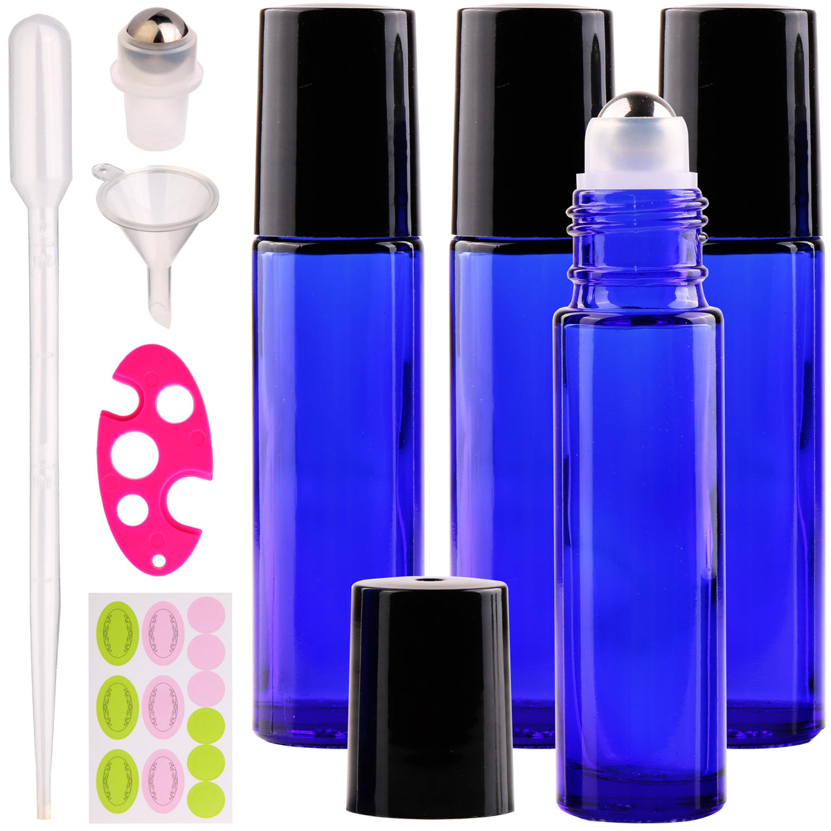 Inice 4 Pack Essential Oil Roller Bottles 10Ml Cobalt Blue Glass Bottles Stainless Steel Roll On Ball Applicator For Daily Care