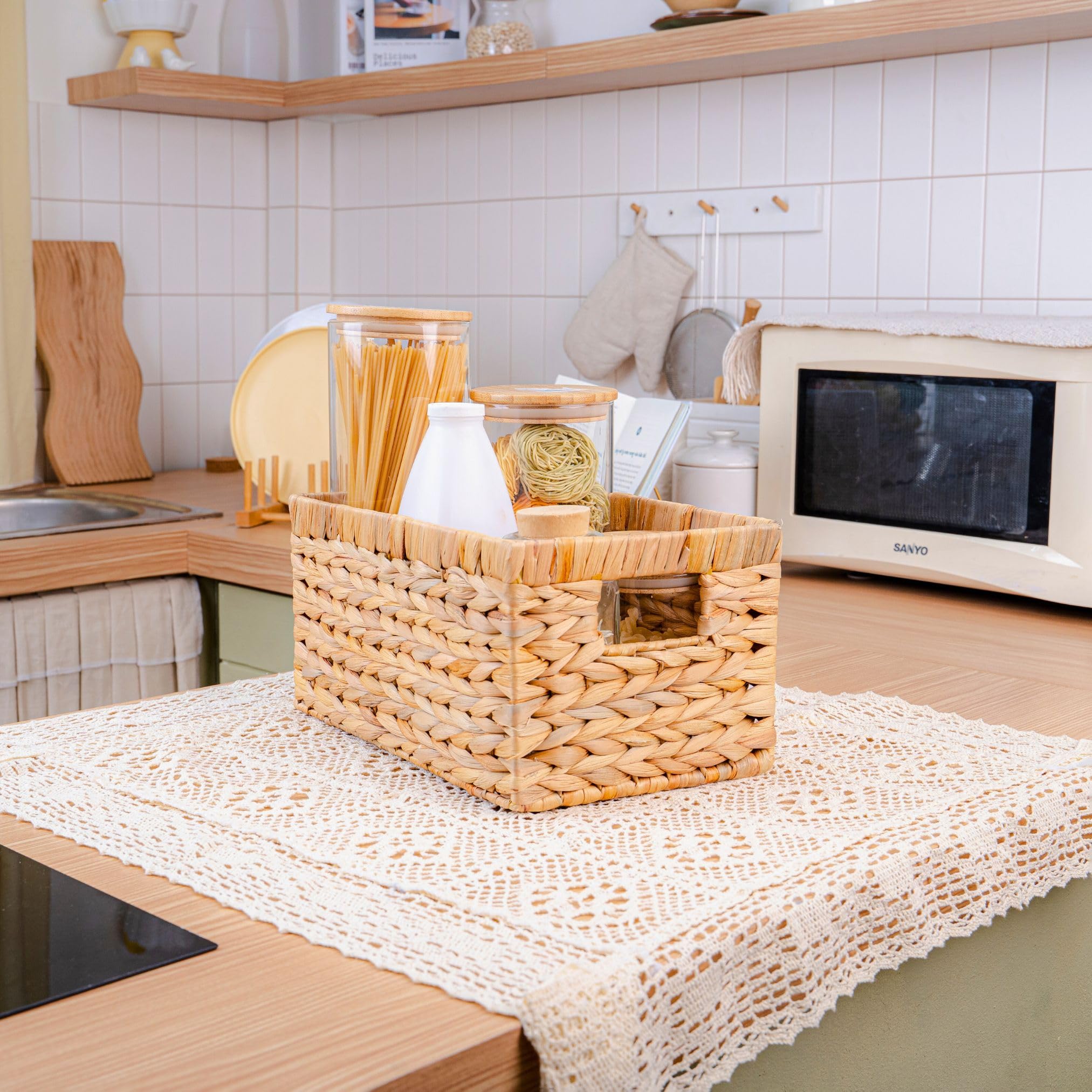 Set Of 3 Wicker Storage Basket, Water Hyacinth Storage Baskets, Wicker Storage Baskets For Shelves, Wicker Baskets For Storage,