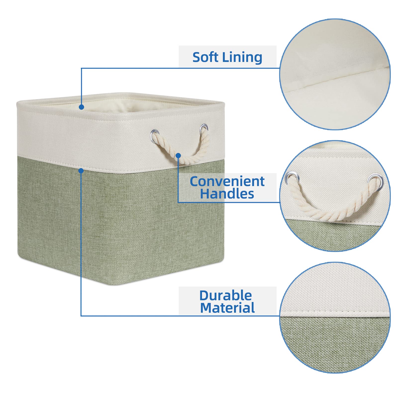 Temary Cube For Shelves 11 Inch Bin 4Pack Fabric Storage Baskets For Organizing Toys, Clothes, Decorative Baskets With Rope Hand