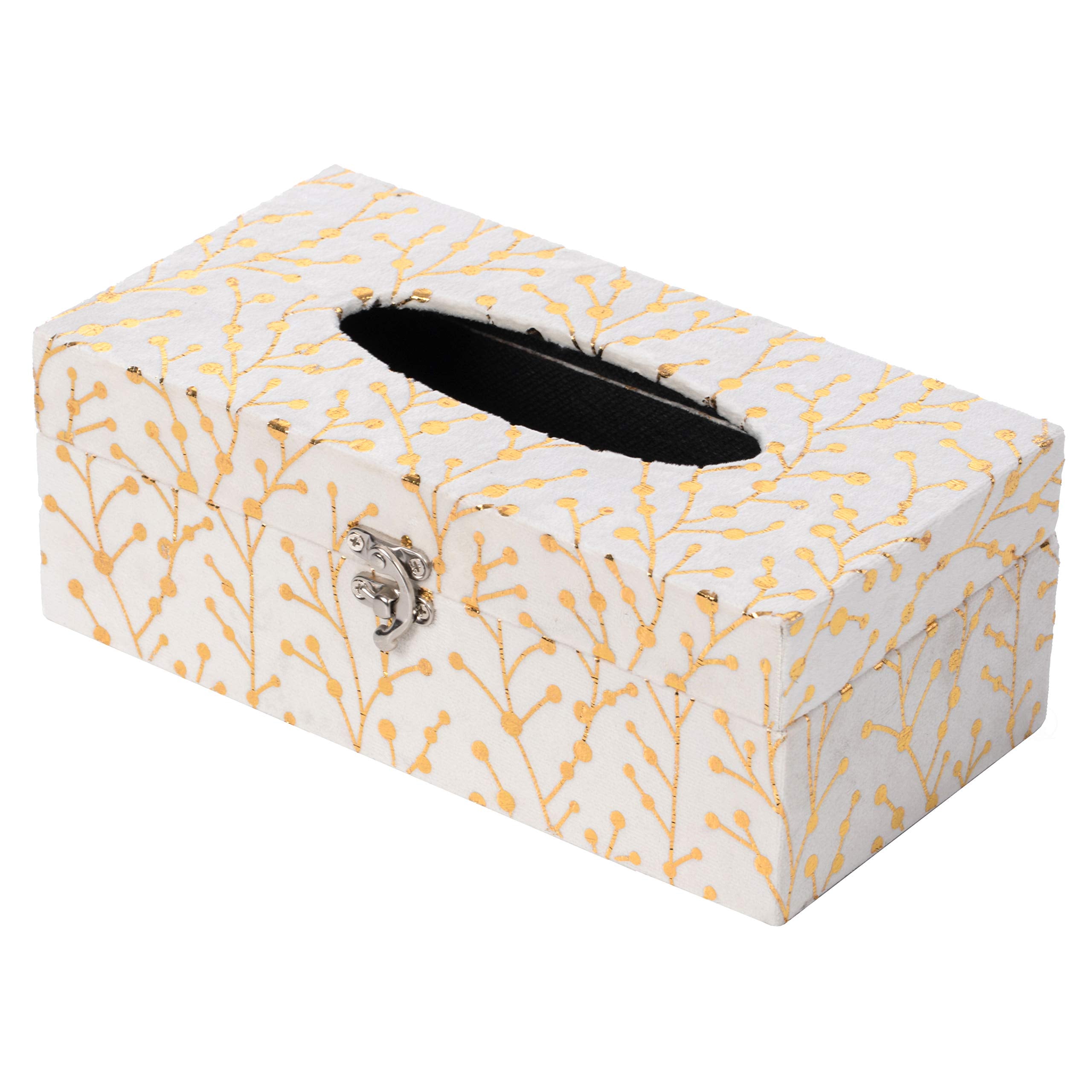 Rectangular Velvet Modern Paper Facial Tissue Box Holder, White