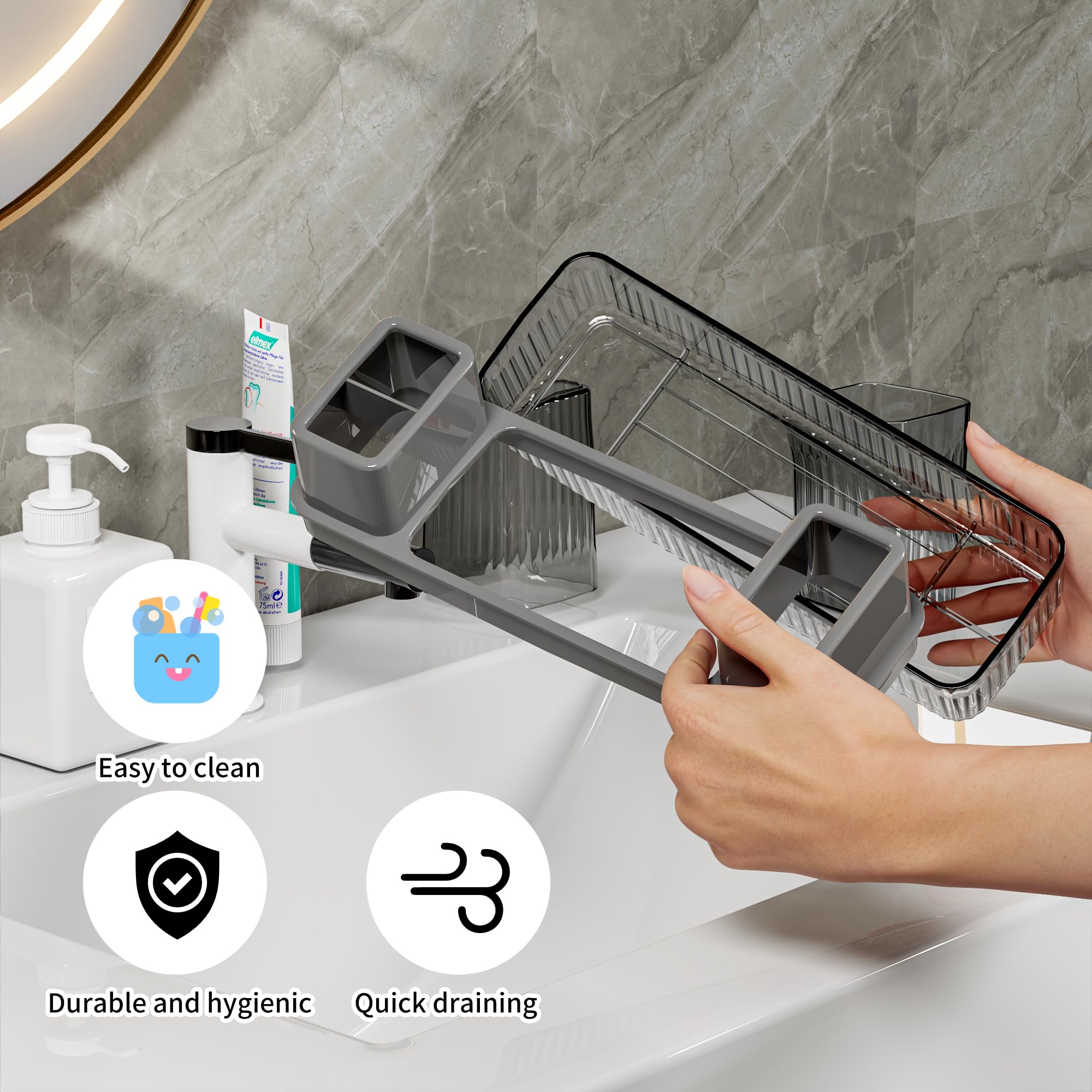 Vowupt Toothbrush Holder For Bathrooms, 2 Cups Toothbrush Organizer For Bathroom Countertop, Toothbrush Holder Toothbrush Storag