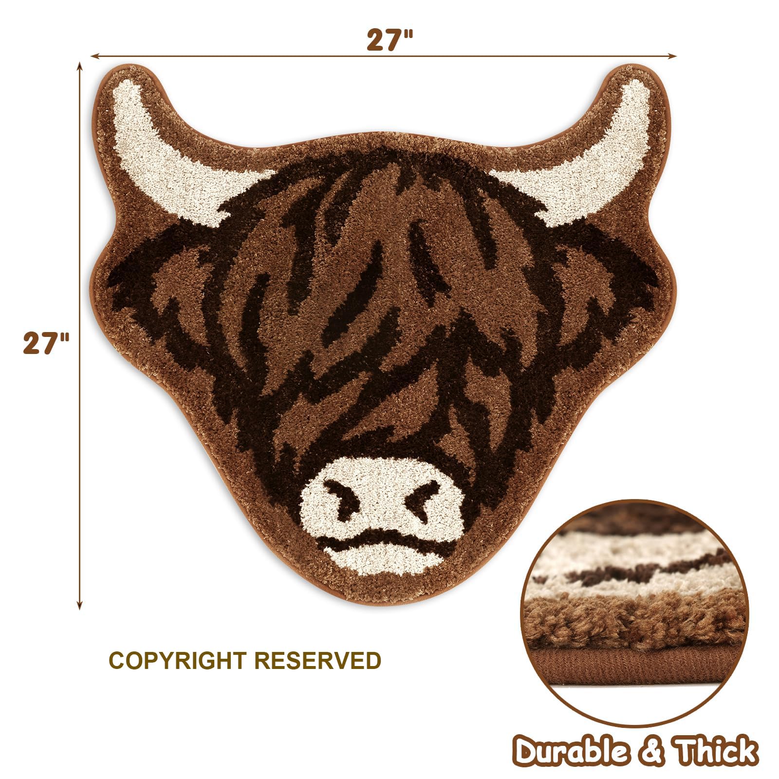 Percozzi Highland Cow Tufted Rug Bath Mat Scottish Long Horn Fluffy Cow Bathroom Shower Mat Softness Bathmat Aesthetic Floor Car
