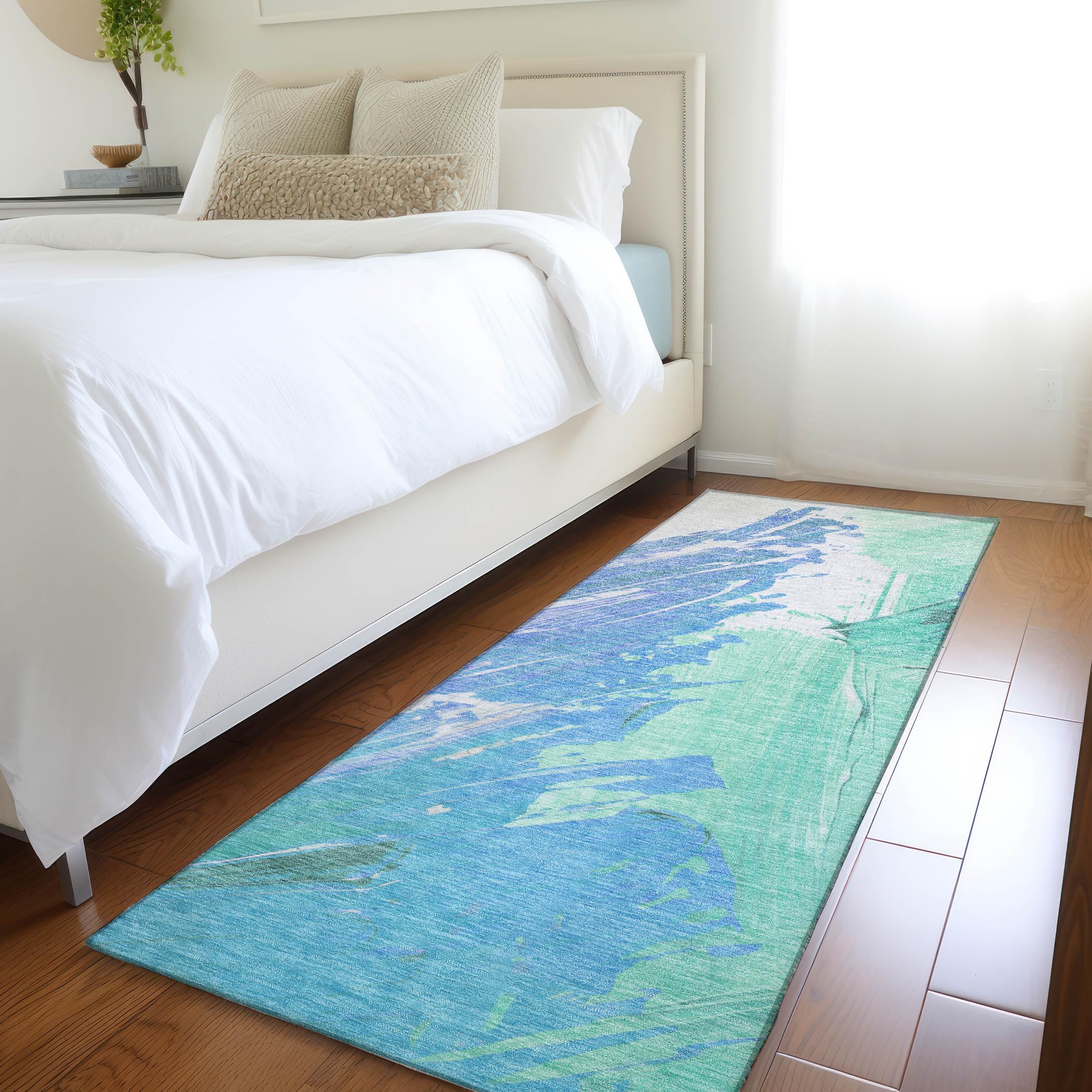 Machine Washable Indoor/Outdoor Chantille Seafoam 23 x 76 Runner Rug