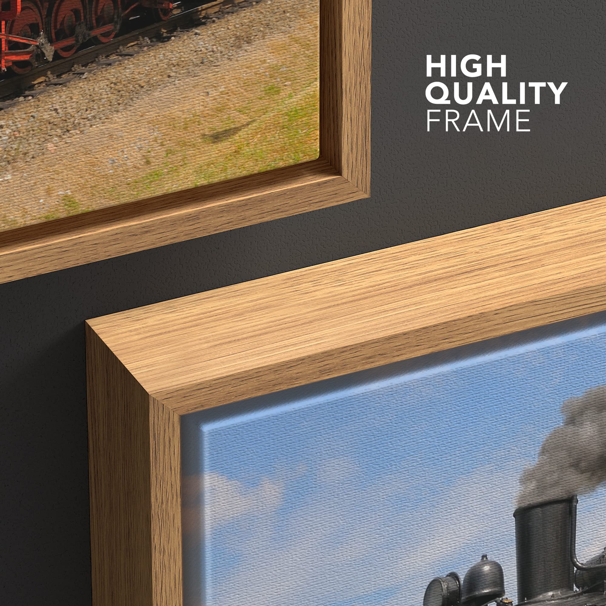 Steam Train With Black Smoke Running On Island Rugen Northern Germany - Framed Canvas Art Wall Art - 24''X36'' Natural