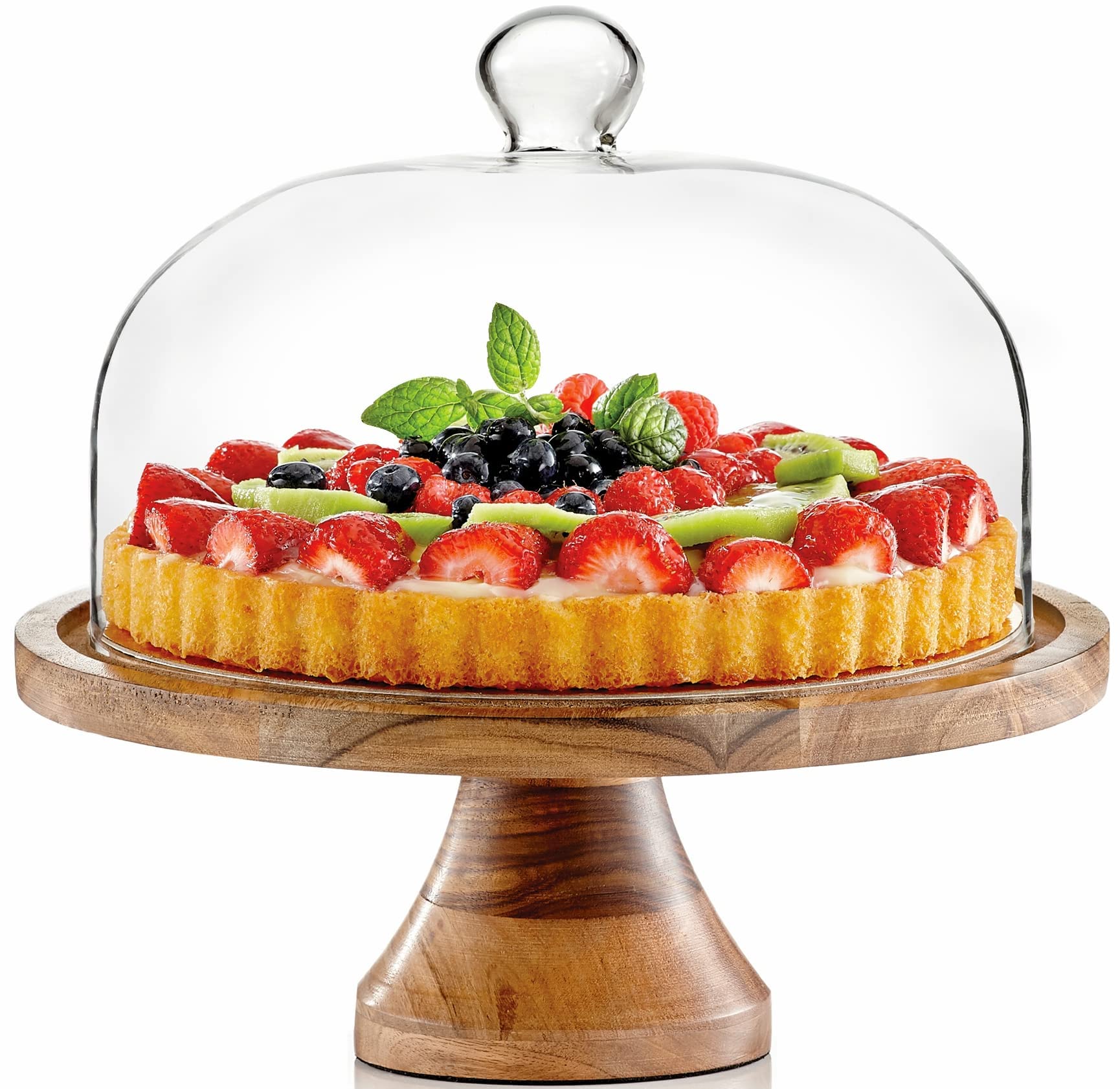 Royalty Art 4-In-1 Cake Stand With Dome, Cheese Board, Covered Platter, And Serving Tray For Pastries, Pies, Appetizers, And Hol