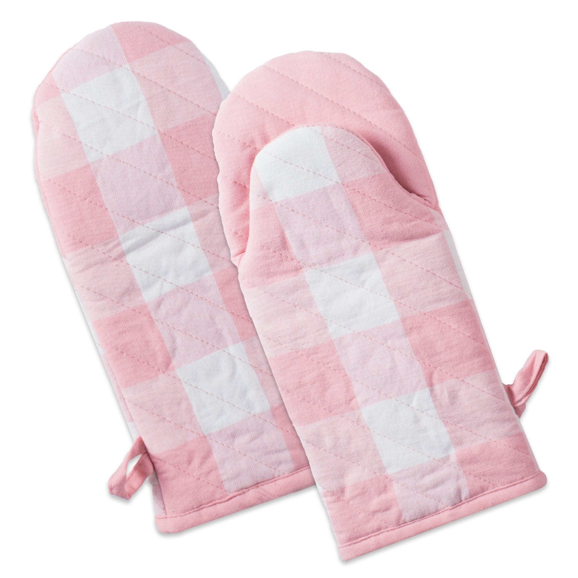 Dii Buffalo Check Kitchen Collection, Classic Farmhouse Kitchen Set, Oven Mitt, Pink &White, 2 Piece