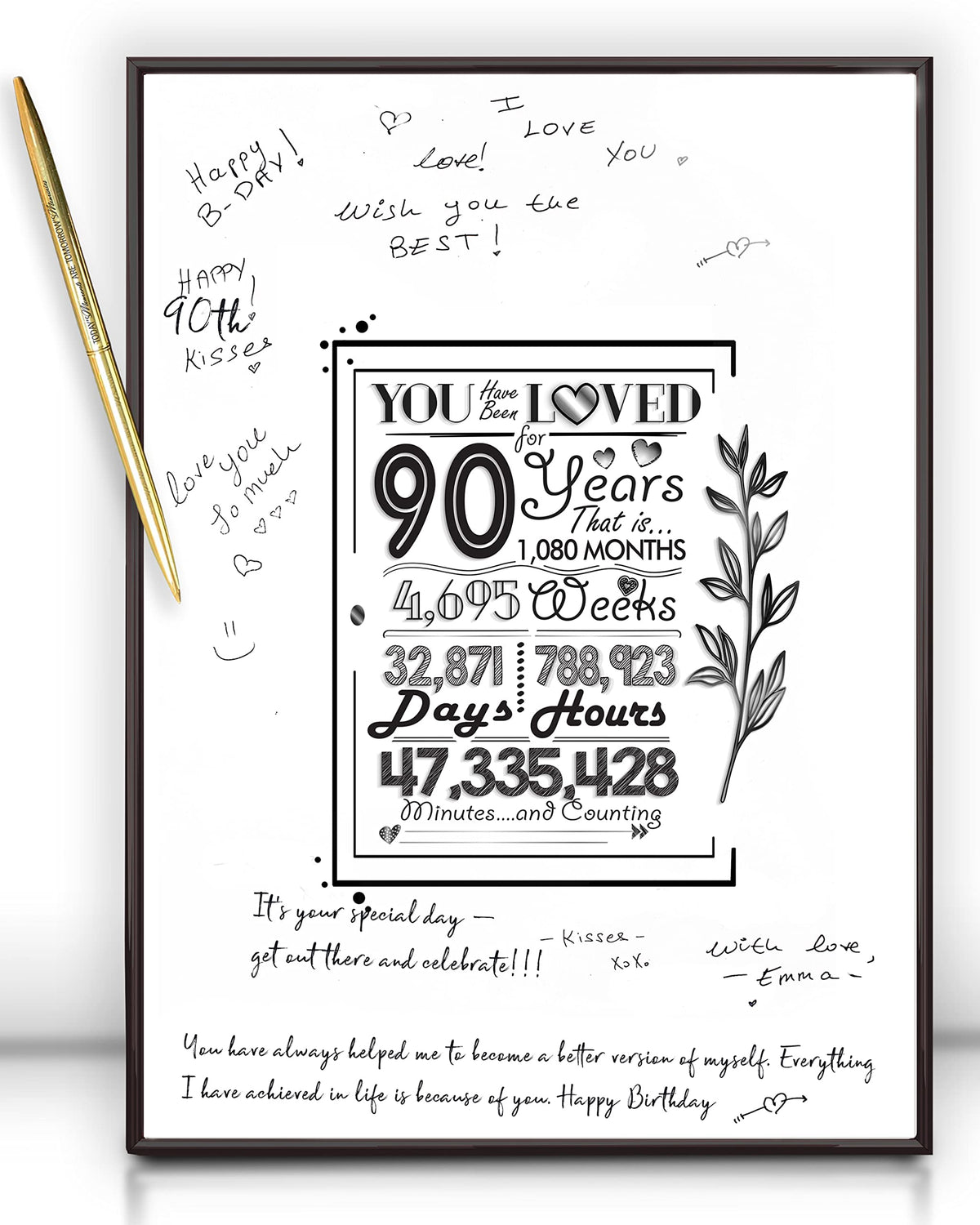 Doubleshoot Framed 90Th Birthday Decorations Sign Poster For Men Women 12 ''X16 ''- 90 Birthday Party Favors, Guest Book Alterna