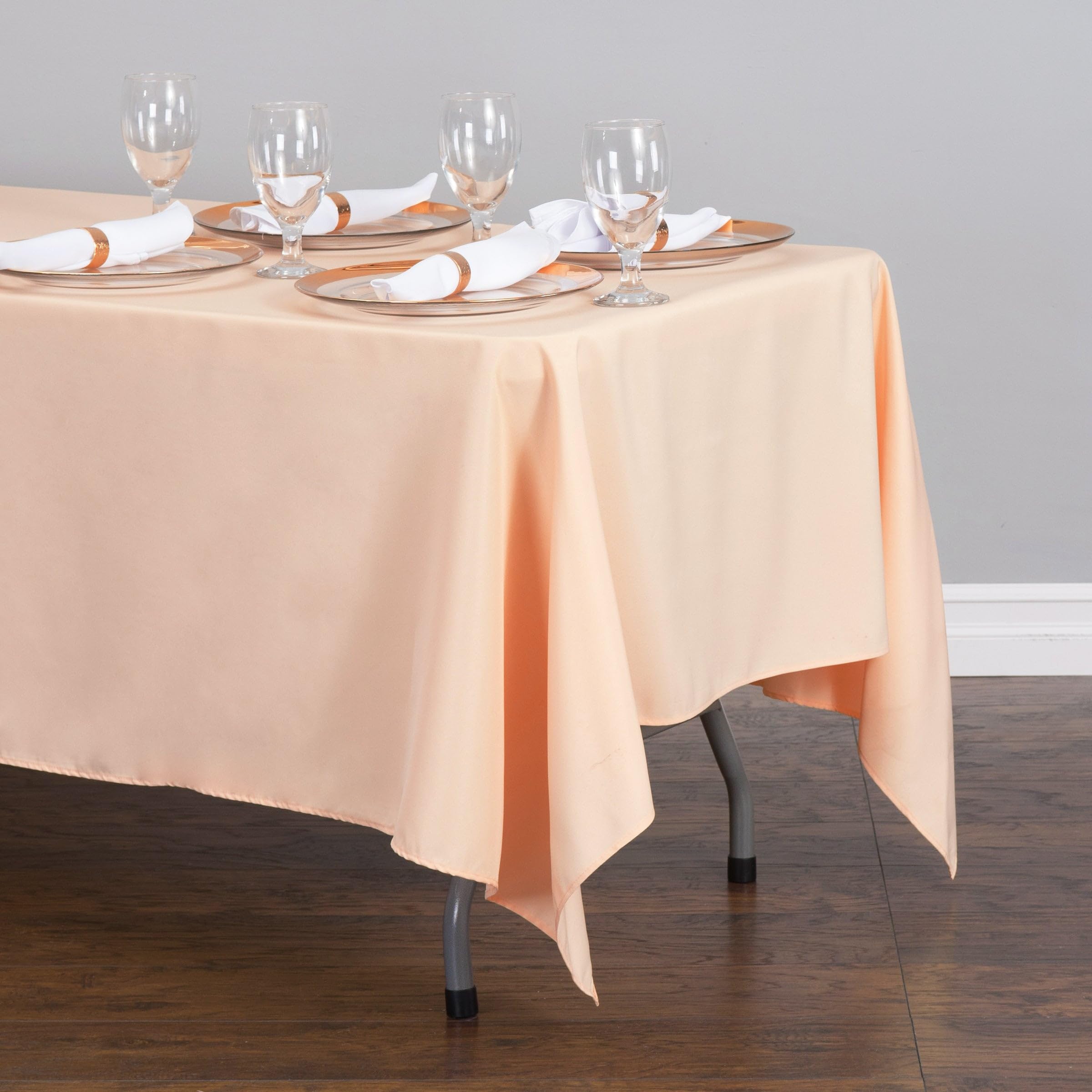 Ltc Linens 10 Pack Peach Rectangular Tablecloths 70 X 120 Inch For 6 Or 8 Feet Rectangle Banquet Tables With Half-Drop - Stain A