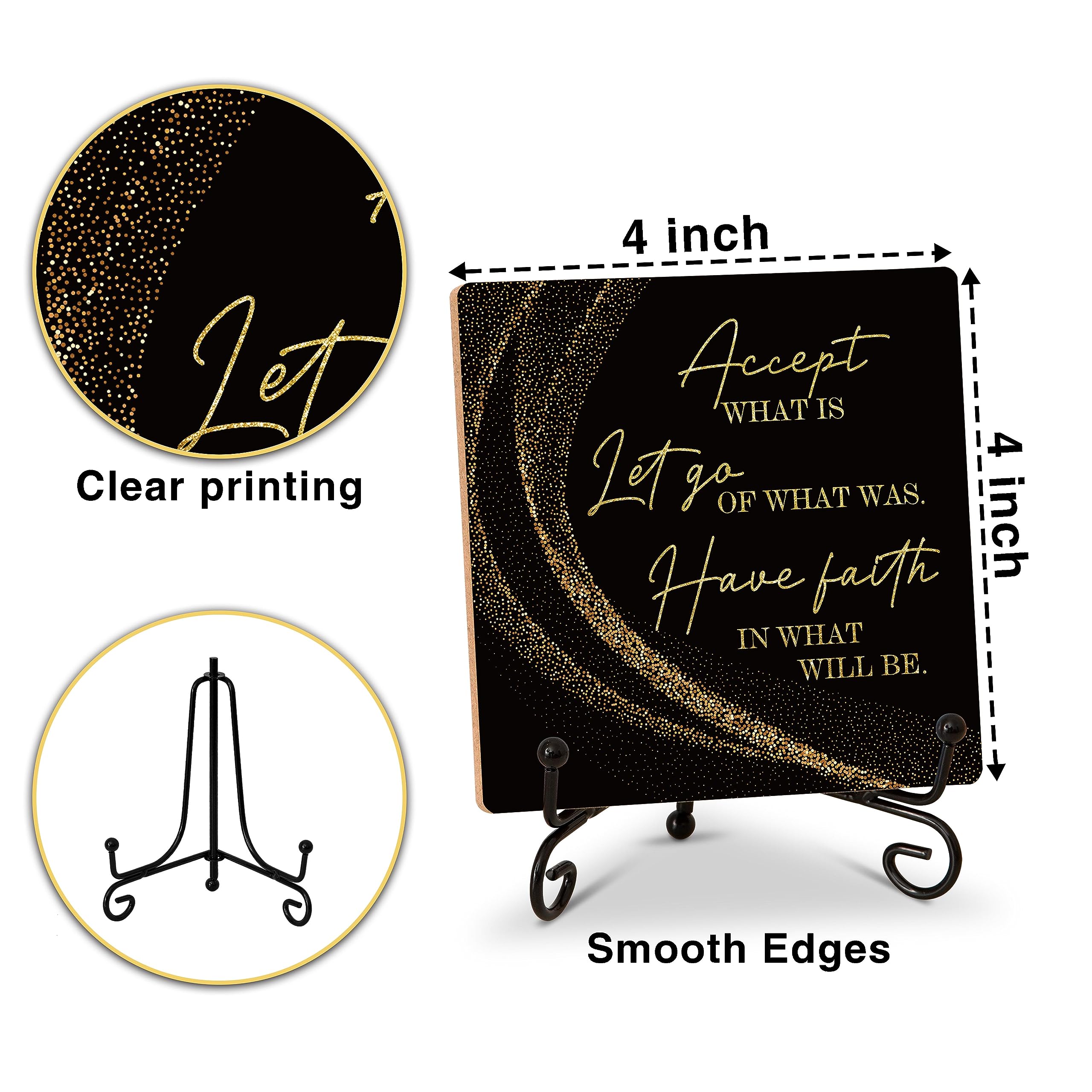 Inspirational Quotes Wood Plaque with Stand - Idea Gifts for Women Men - Black Gold Wooden Decor for Home Office Living Room She