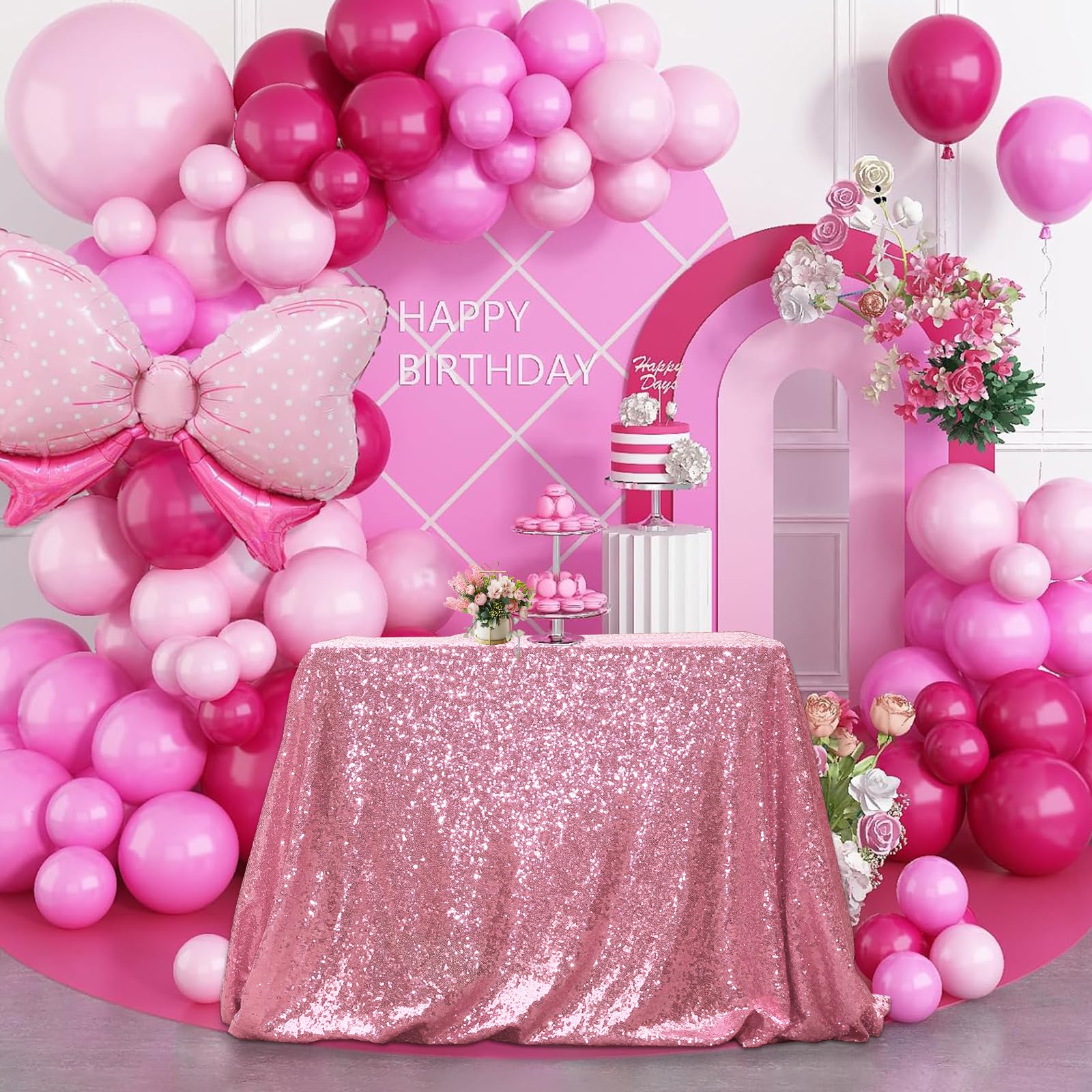 Partydelight Sequin Tablecloth, Rectangular, 50''X80'', Fuchsia Pink