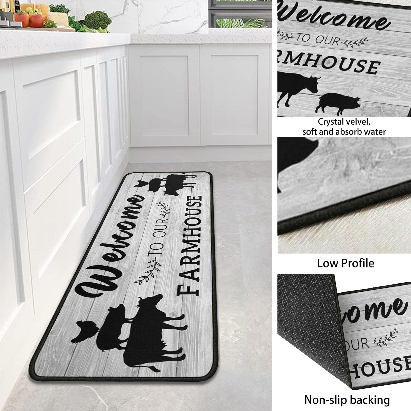 Protikol Farmhouse Style Kitchen Rugs Set 2 Pieces Non Skid Kitchen Floor Rugs And Mats Kitchen Runner Rug Comfort Soft Standing