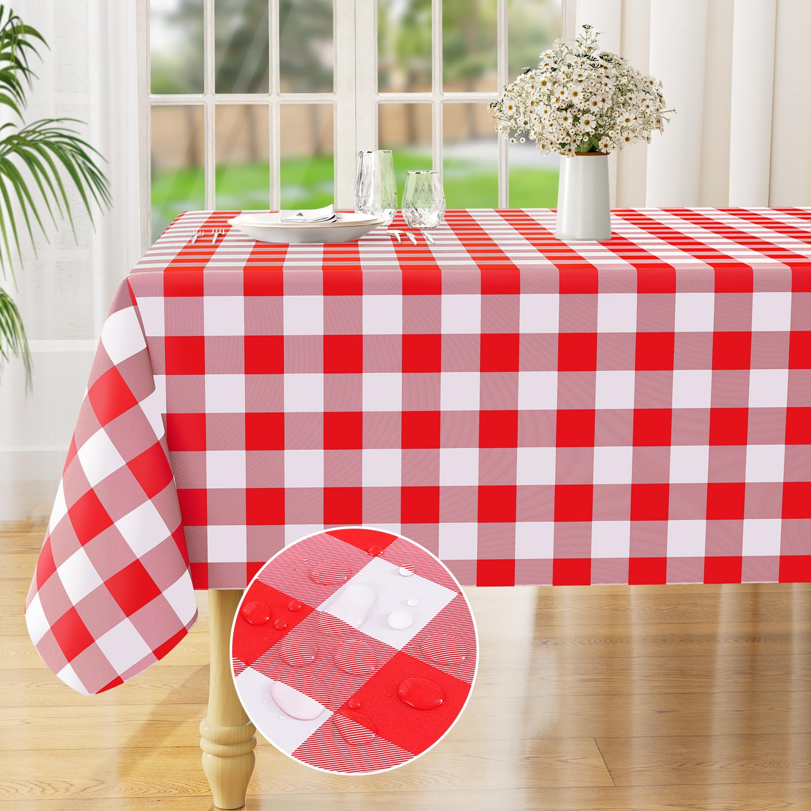 misaya Rectangle Waterproof Vinyl Table Cloth  Buffalo Flannel Backed Tablecloth  Wipeable Plastic Table Cover for Dinner  Picnic  Outdoor (60'' x 84''  Red and White)