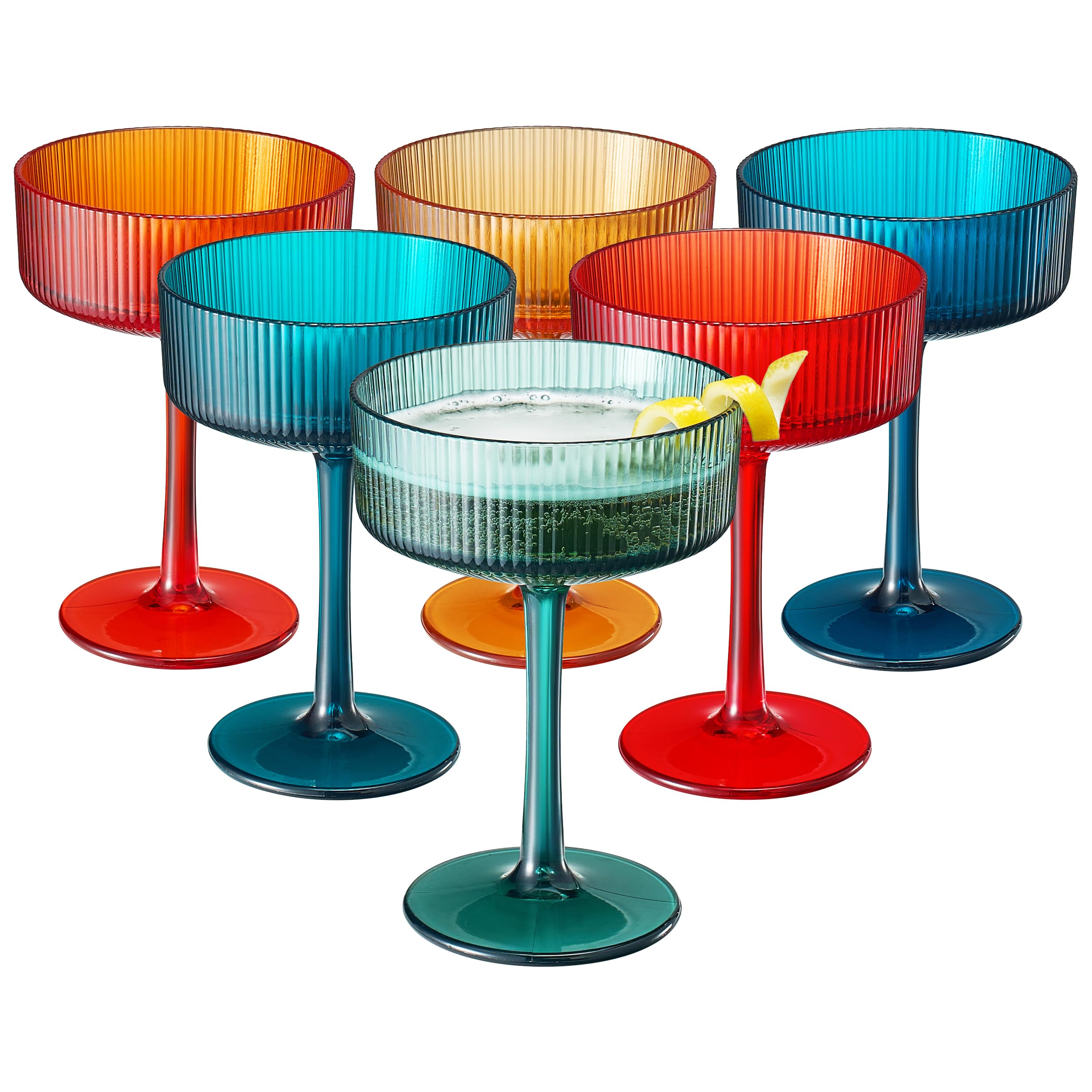 Shatterproof Acrylic Ribbed Vintage Art Deco Martini Set of 6