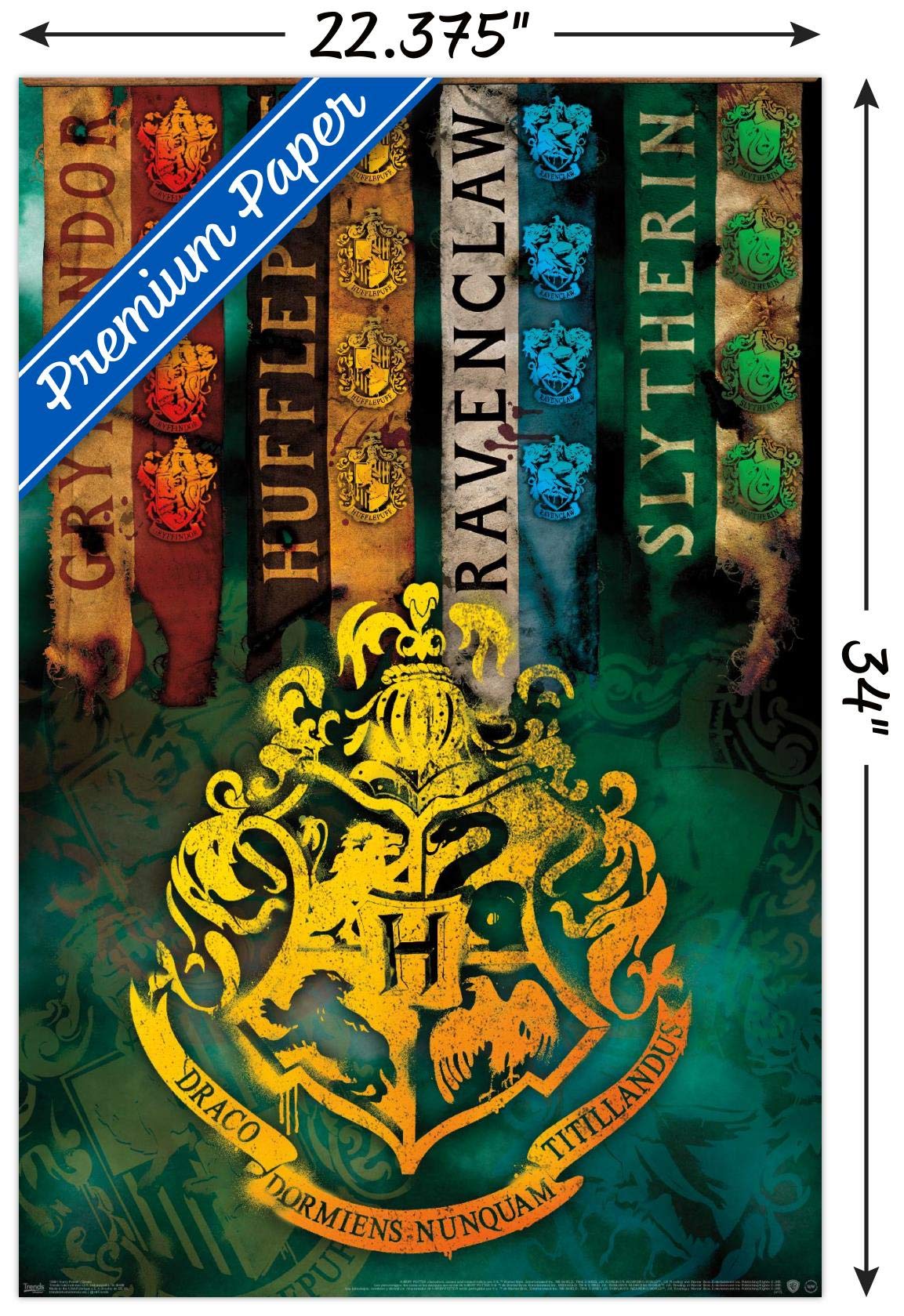 Trends International The Wizarding World: Harry Potter - House Crests Wall Poster, 22.375'' X 34'', Premium Unframed Version