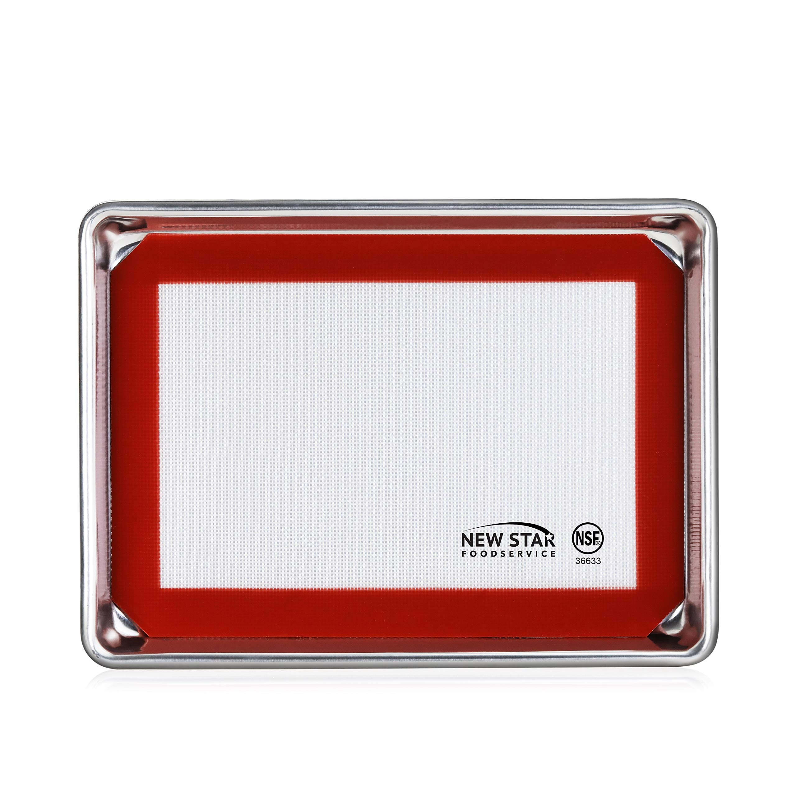 New Star Foodservice 38422 Commercial-Grade 18-Gauge Aluminum Sheet Pan/Bun Pan & Silicone Baking Mat Set, 9'' L X 13'' W X 1''