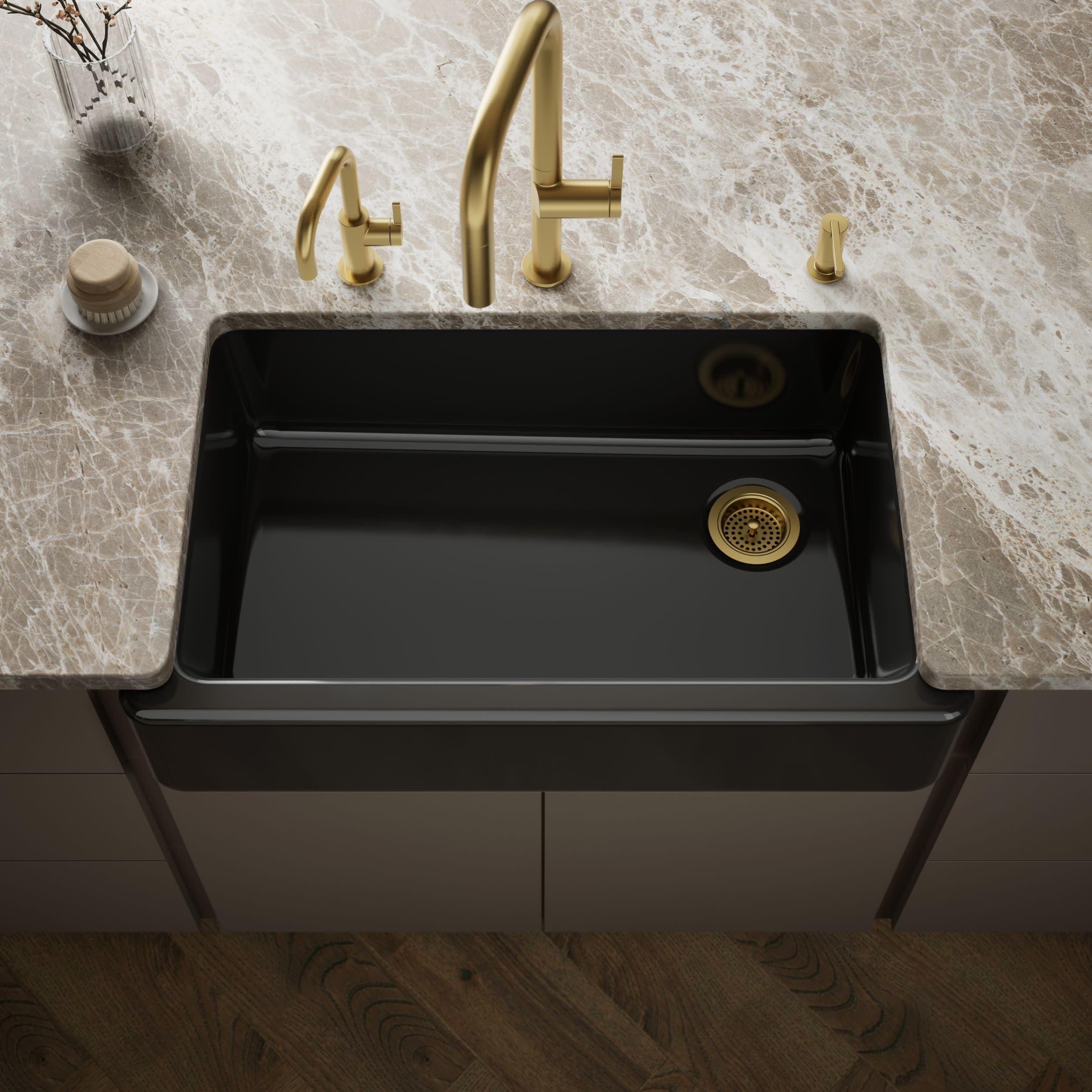 Kohler Whitehaven 35-3/4 Undermount Single-Bowl Farmhouse Kitchen Sink, Black, Enameled Cast Iron, Durable And Easy-To-Clean Des