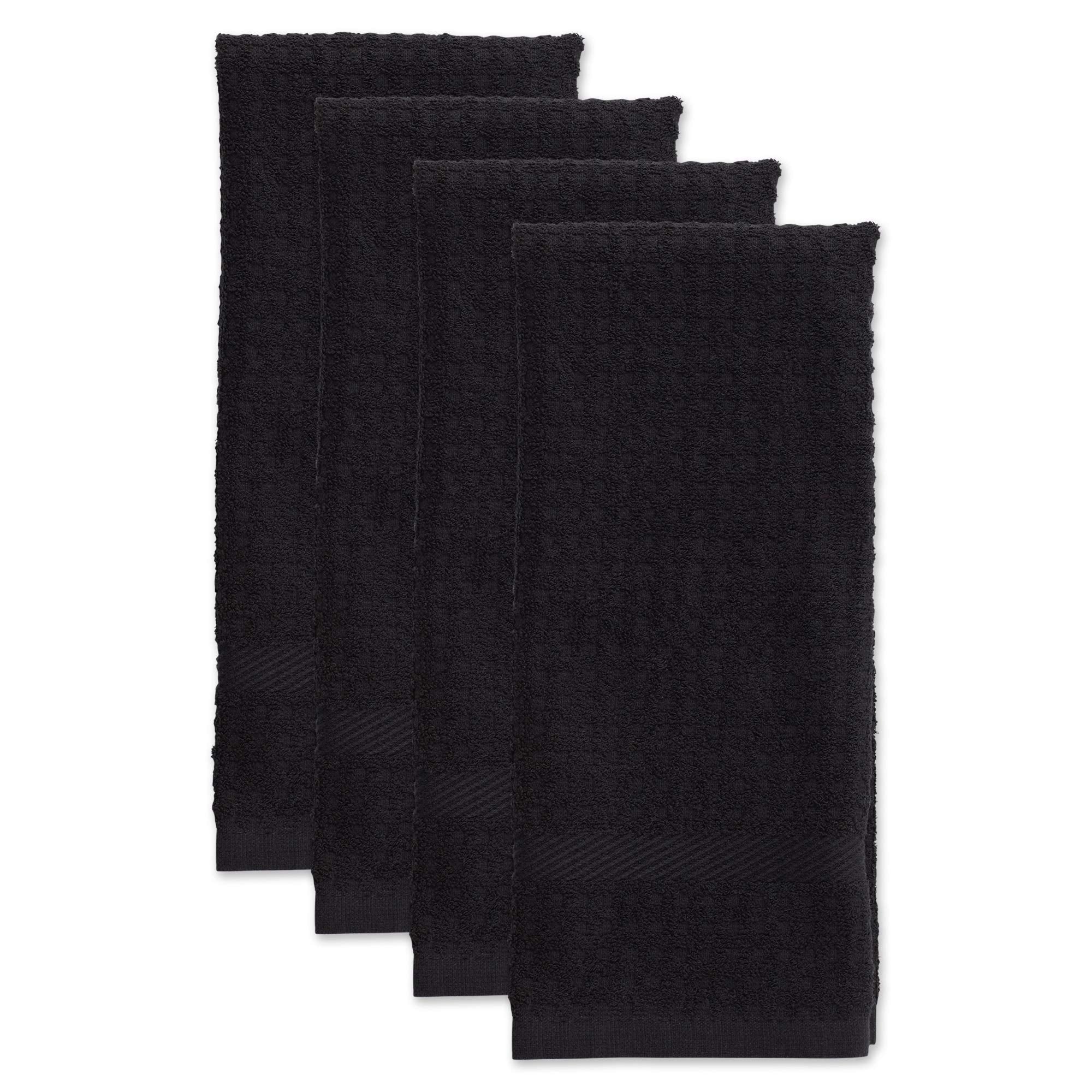 Dii Basic Terry Collection Waffle Dishtowel Set, 15X26, Solid Black, 4 Piece