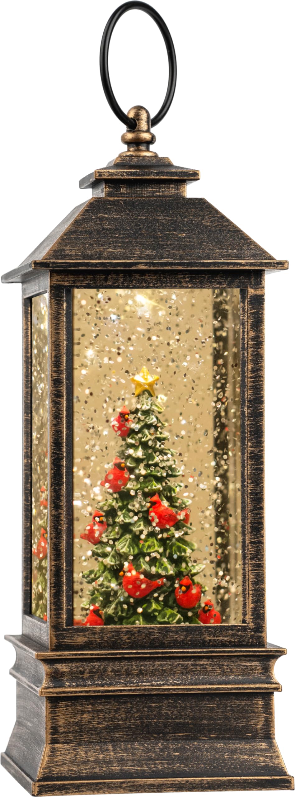 VISFLAIR 10 Lighted Christmas Tree Cardinal Music Snow Globe Water Lantern with Swirling Glitter Decoration for Christmas Home