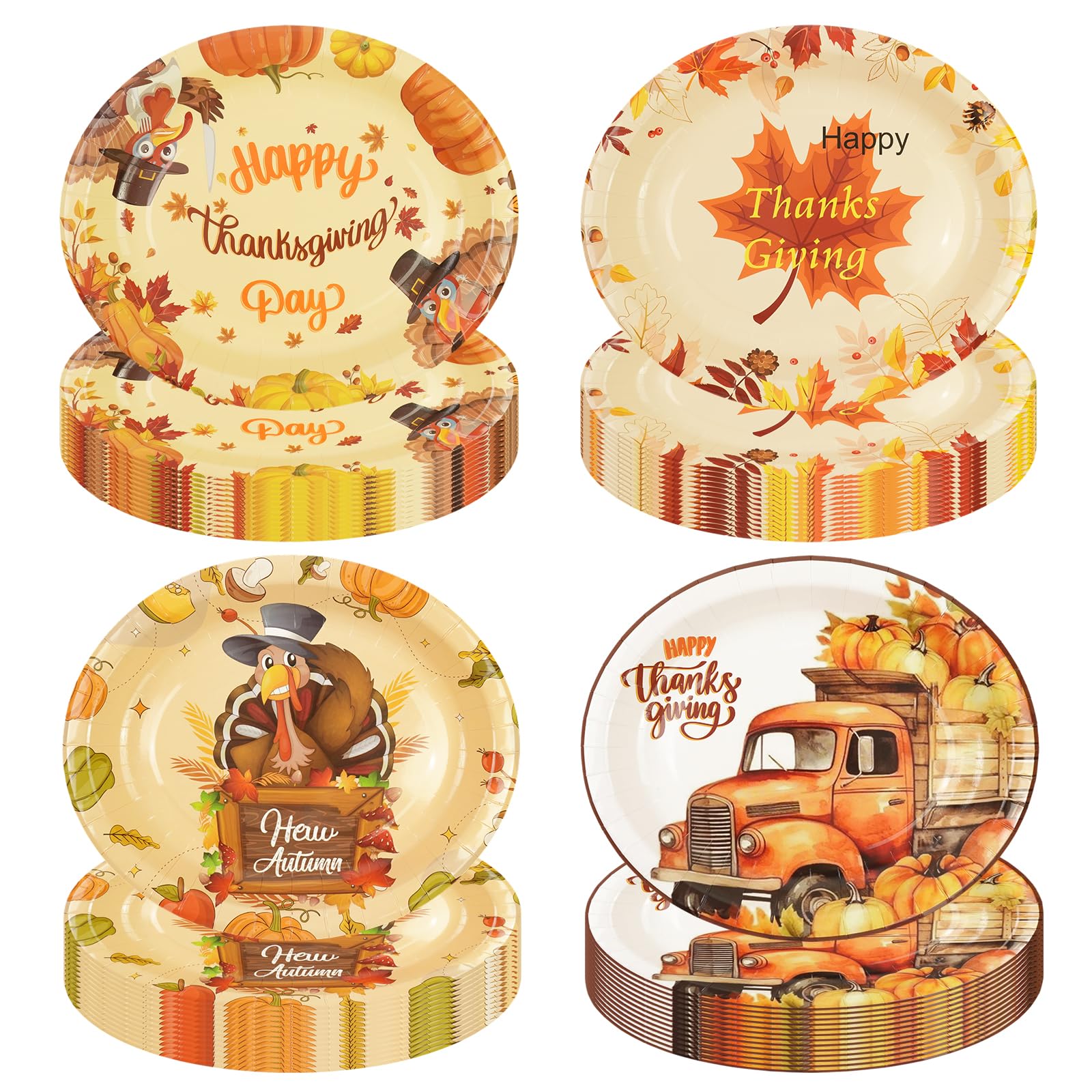 Oval Thanksgiving Plates-48 Count 12   x10    Oval Fall Heavy Duty Paper Plates Large Disposable Pumpkin Leaves Turkey Dinner Pl