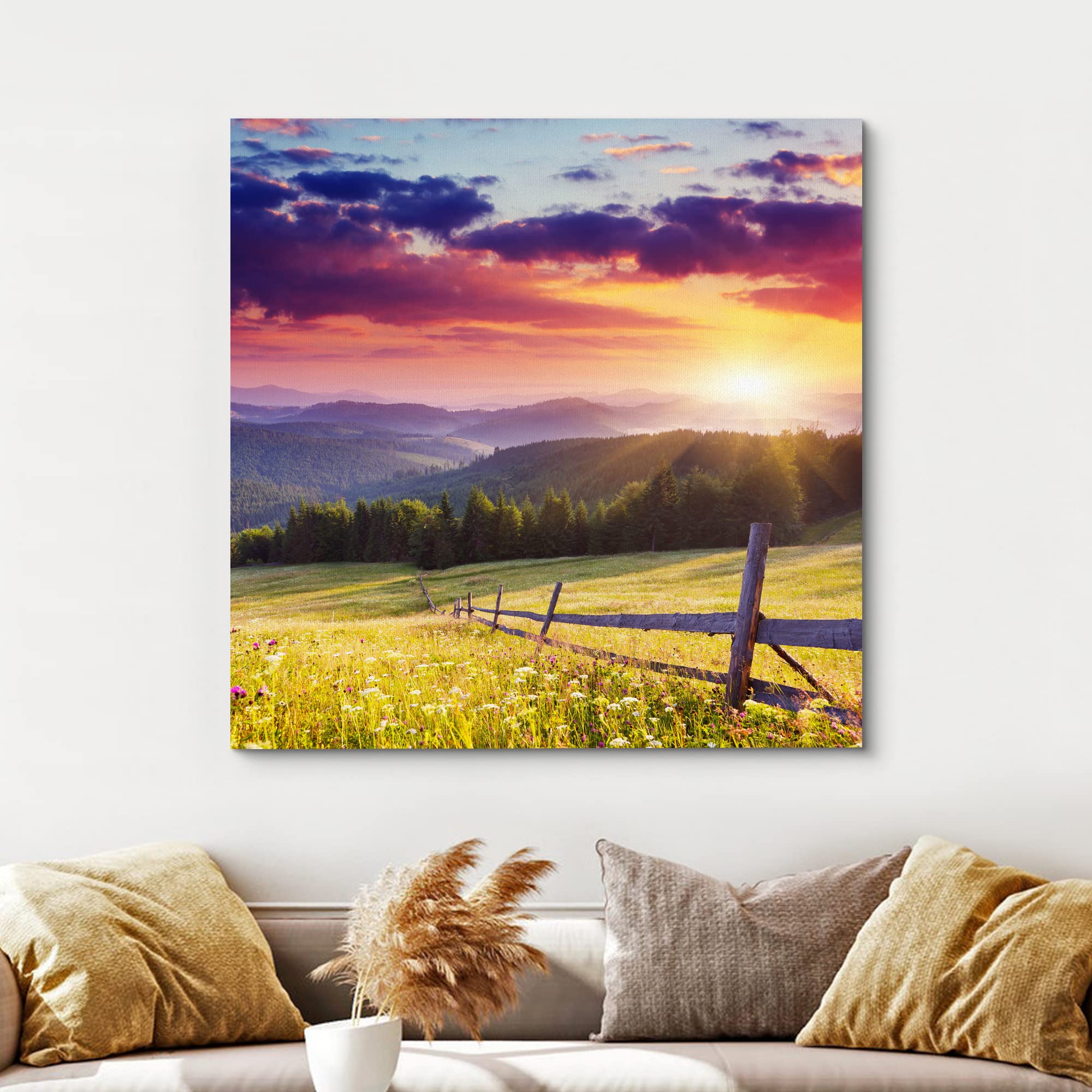 Canvas Prints Wall Art - Majestic Sunset In The Mountains Landscape, Beautiful Mountain Scenery | Modern Wall Decor/Home Art Str